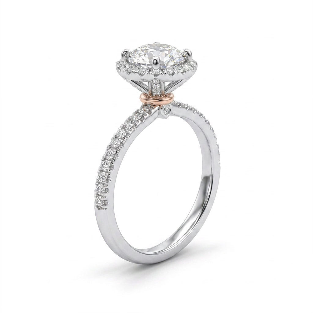 Halo Pavé Round Engagement Ring (1.06 ct. tw.) in 18K White Gold