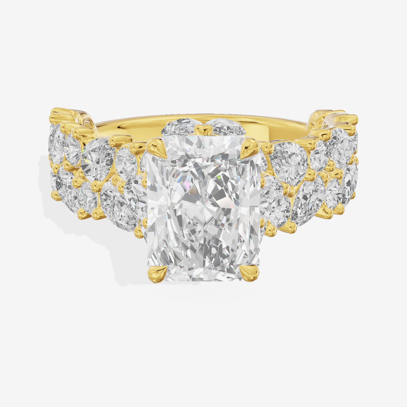 Grand Janevra Radiant Engagement Ring with Side Stones (3/4 ct. tw.) in 18K Yellow Gold
