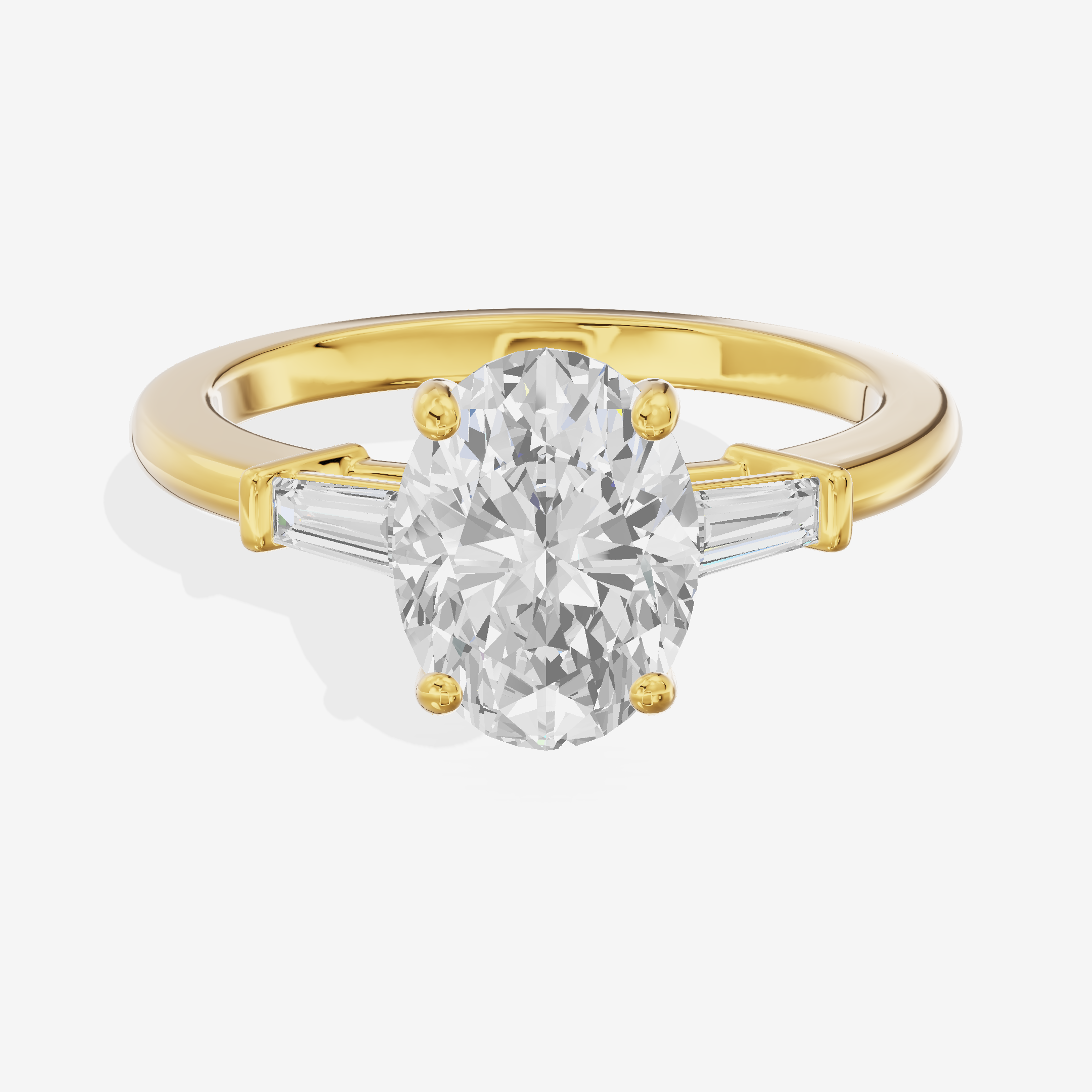Luxe Halcyon Three Stone Oval Engagement Ring (3/4 ct. tw.) in 14K Yellow Gold