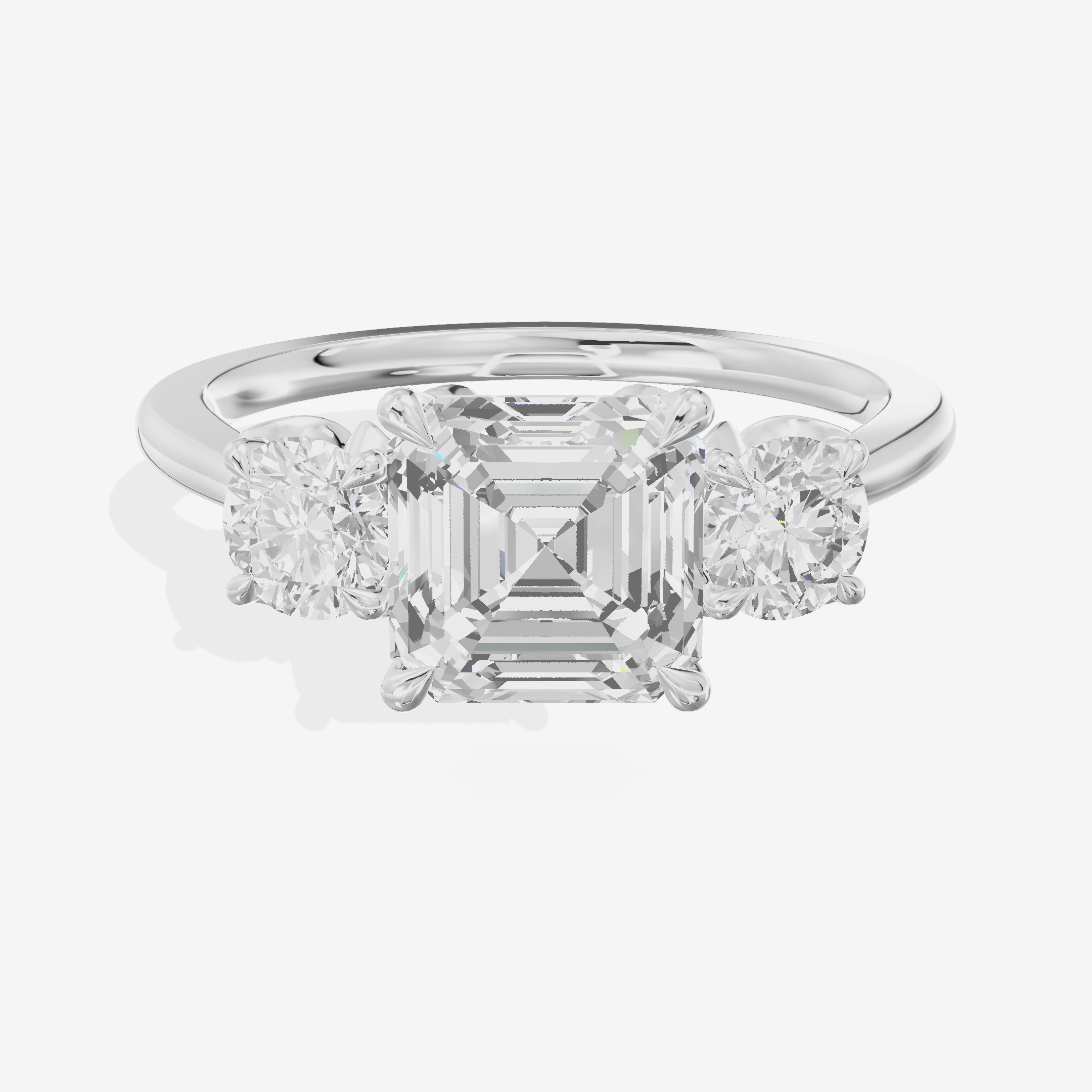 Royal Sincere Three Stone Asscher Engagement Ring (2/3 ct. tw.) in 14K White Gold