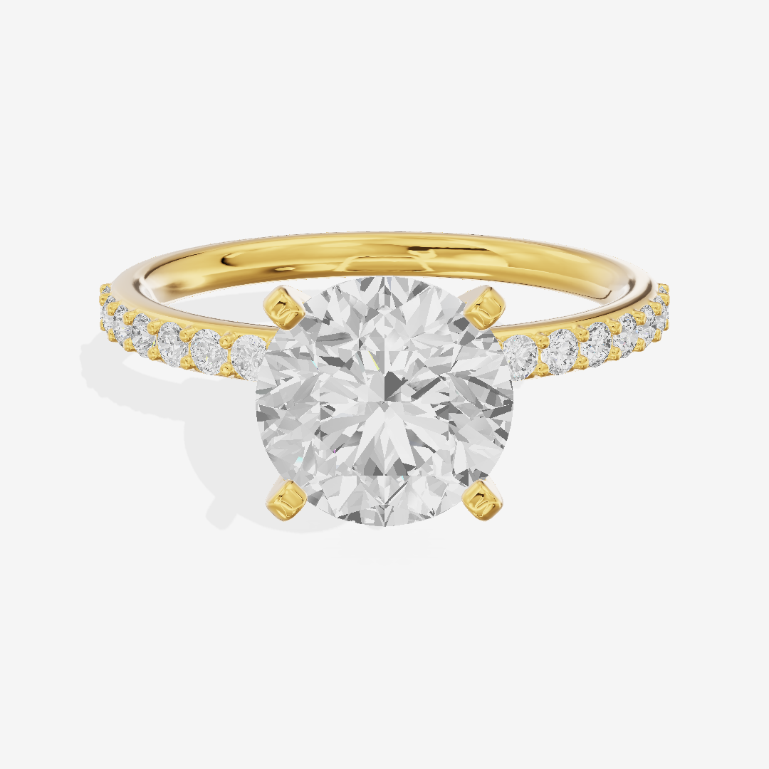 One of One Petite Round Engagement Ring with Side Stones (1/4 ct. tw.) in 18K Yellow Gold