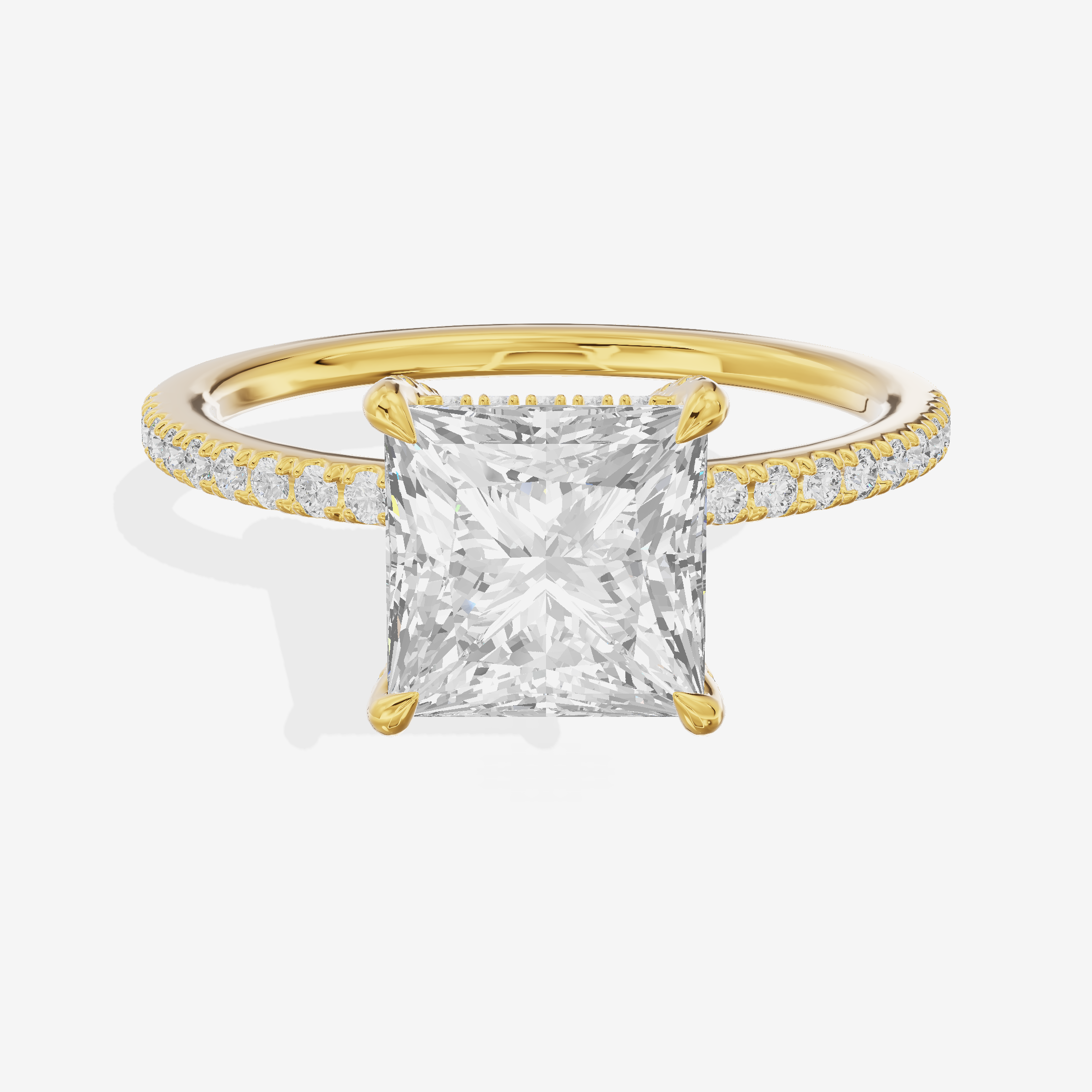 Bowed Sincere Princess Engagement Ring with Side Stones (1/4 ct. tw.) in 14K Yellow Gold