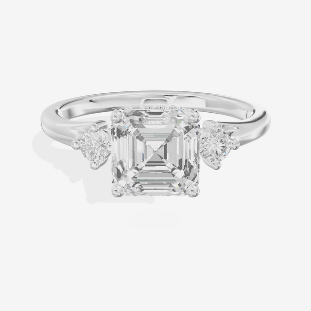 Sincere Three Stone Asscher Engagement Ring (1/6 ct. tw.) in 18K White Gold