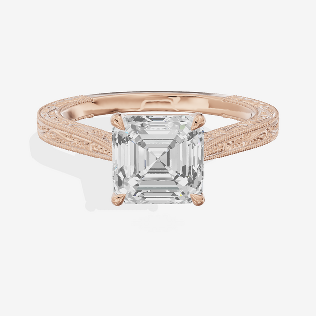 Vintage Vowsae Asscher Engagement Ring in 18K Rose Gold