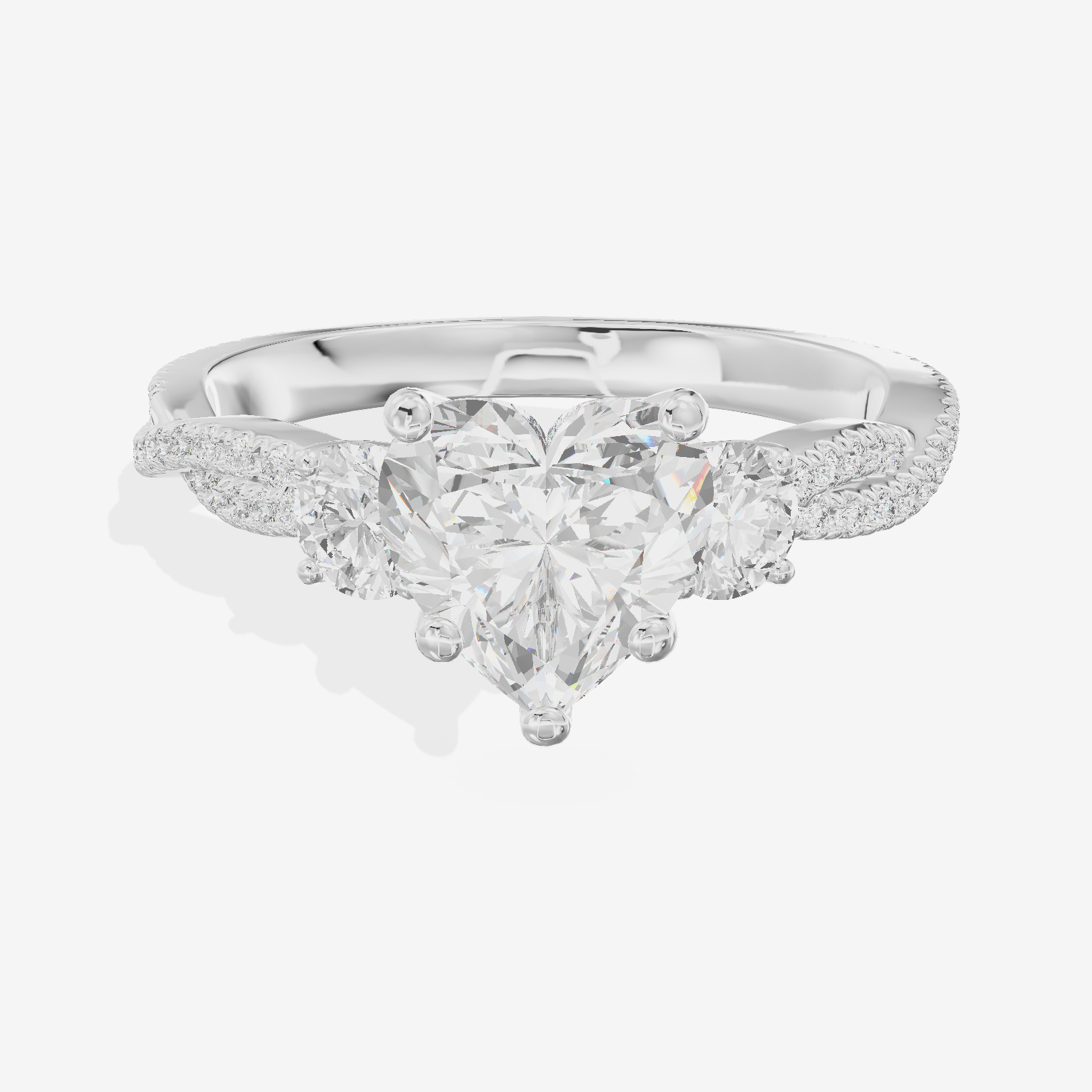 Petite Belovae Heart Three Stone Engagement Ring (1/2 ct. tw.) in 18K White Gold