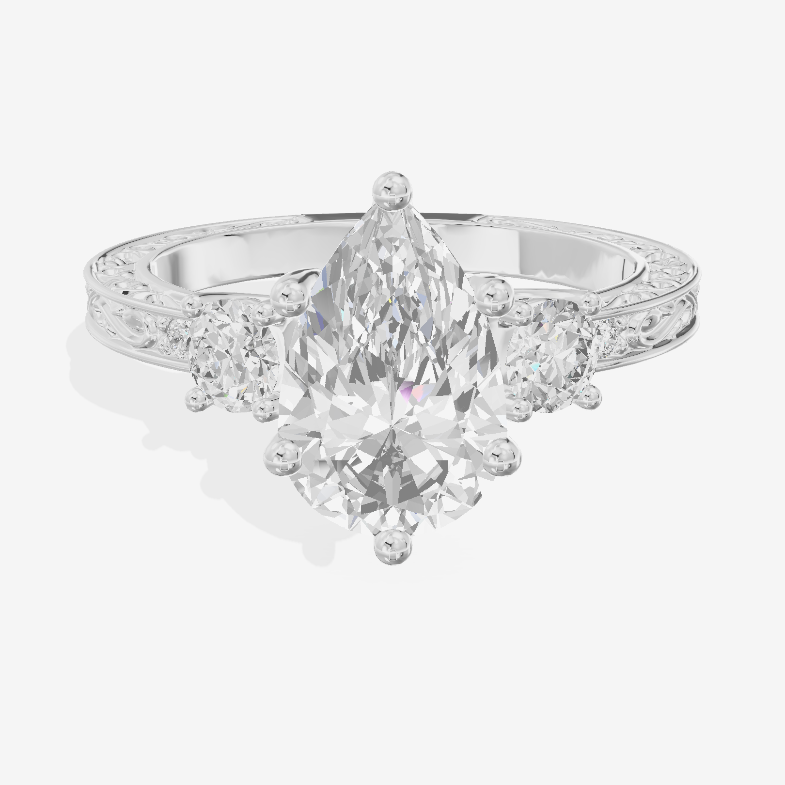 Petite Promezza Three Stone Pear Engagement Ring (2/5 ct. tw.) in 14K White Gold