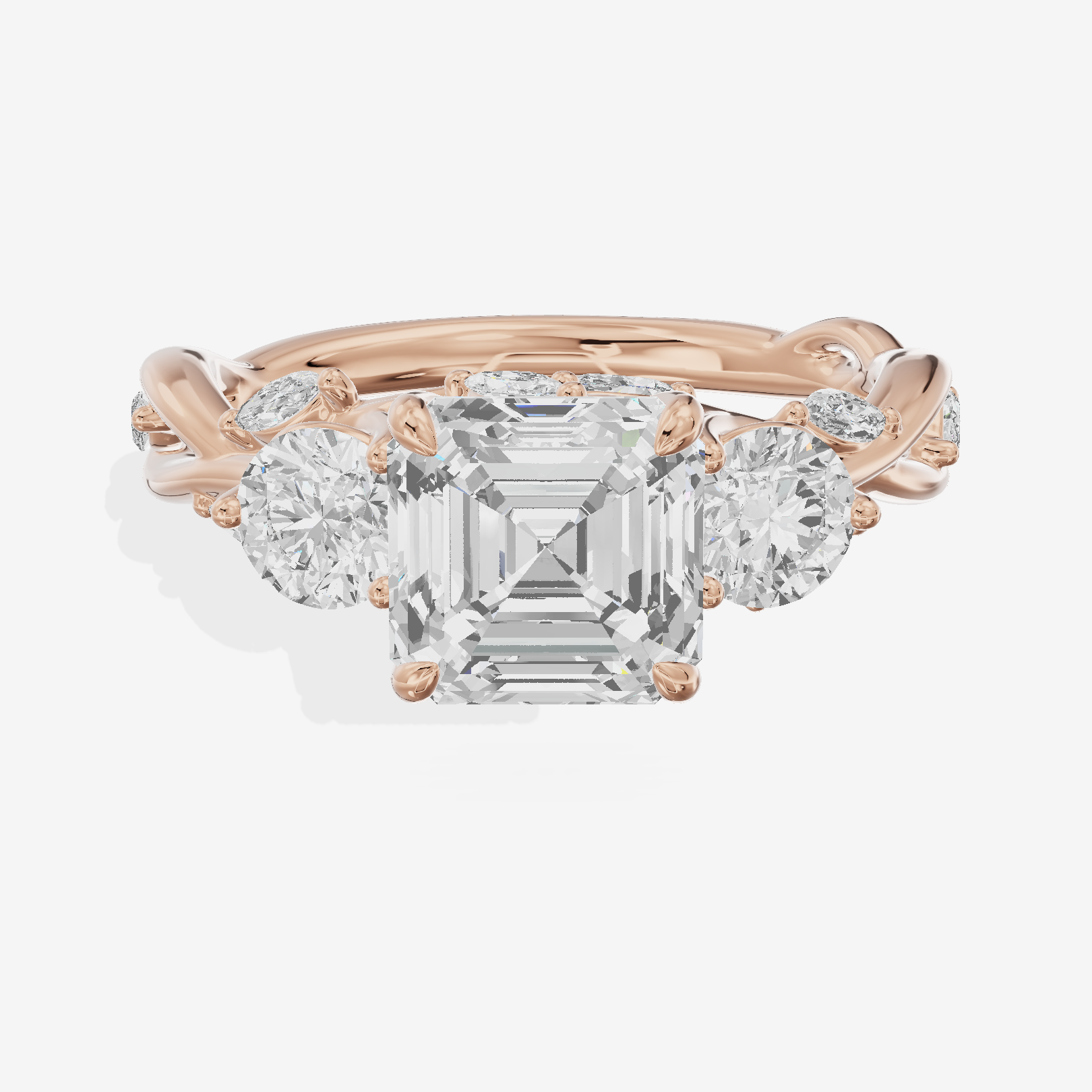 Modern Vowsae Three Stone Asscher Engagement Ring (3/4 ct. tw.) in 18K Rose Gold