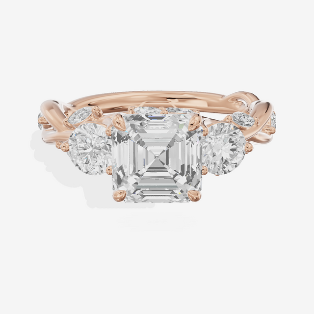 Modern Vowsae Three Stone Asscher Engagement Ring (3/4 ct. tw.) in 18K Rose Gold