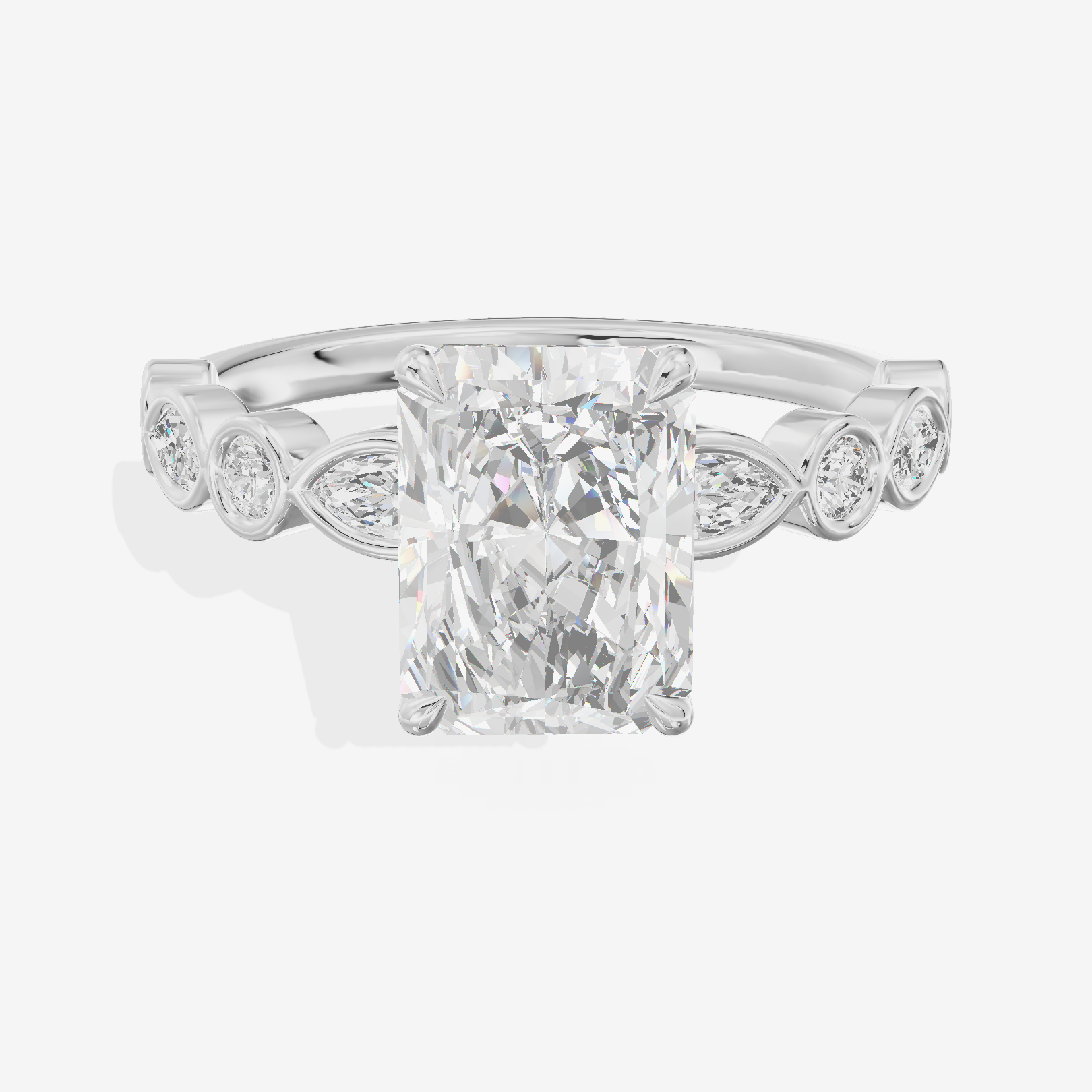 Crowned Maia Radiant Engagement Ring with Side Stones (1/3 ct. tw.) in Platinum