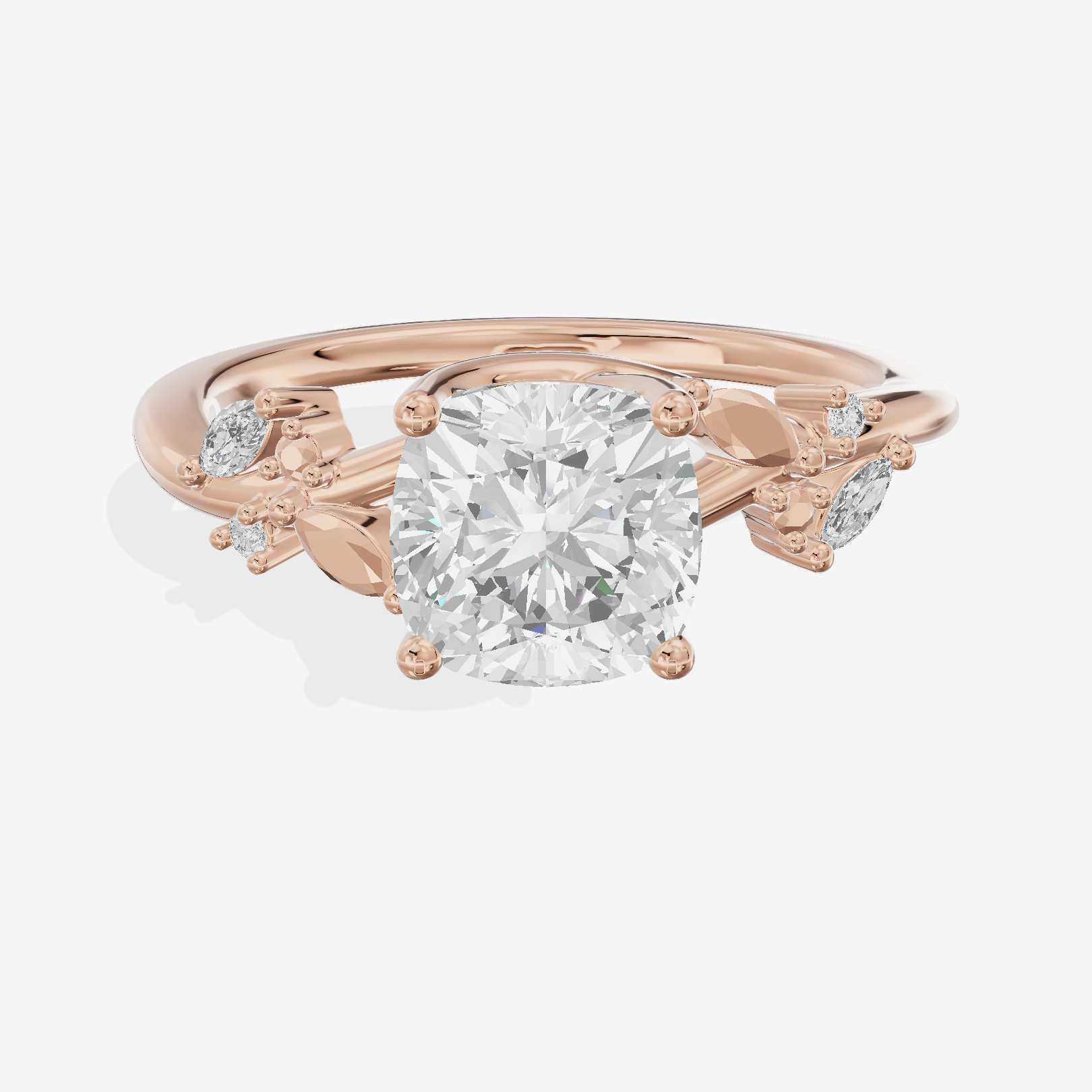 Tender Maia Cushion Engagement Ring with Side Stones (1/15 ct. tw.) in 14K Rose Gold