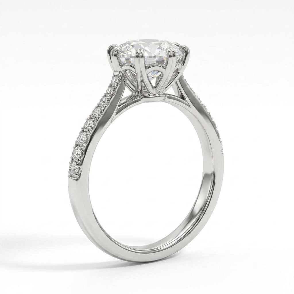 Solitaire Pavé Round Engagement Ring (1.08 ct. tw.) in 18K White Gold