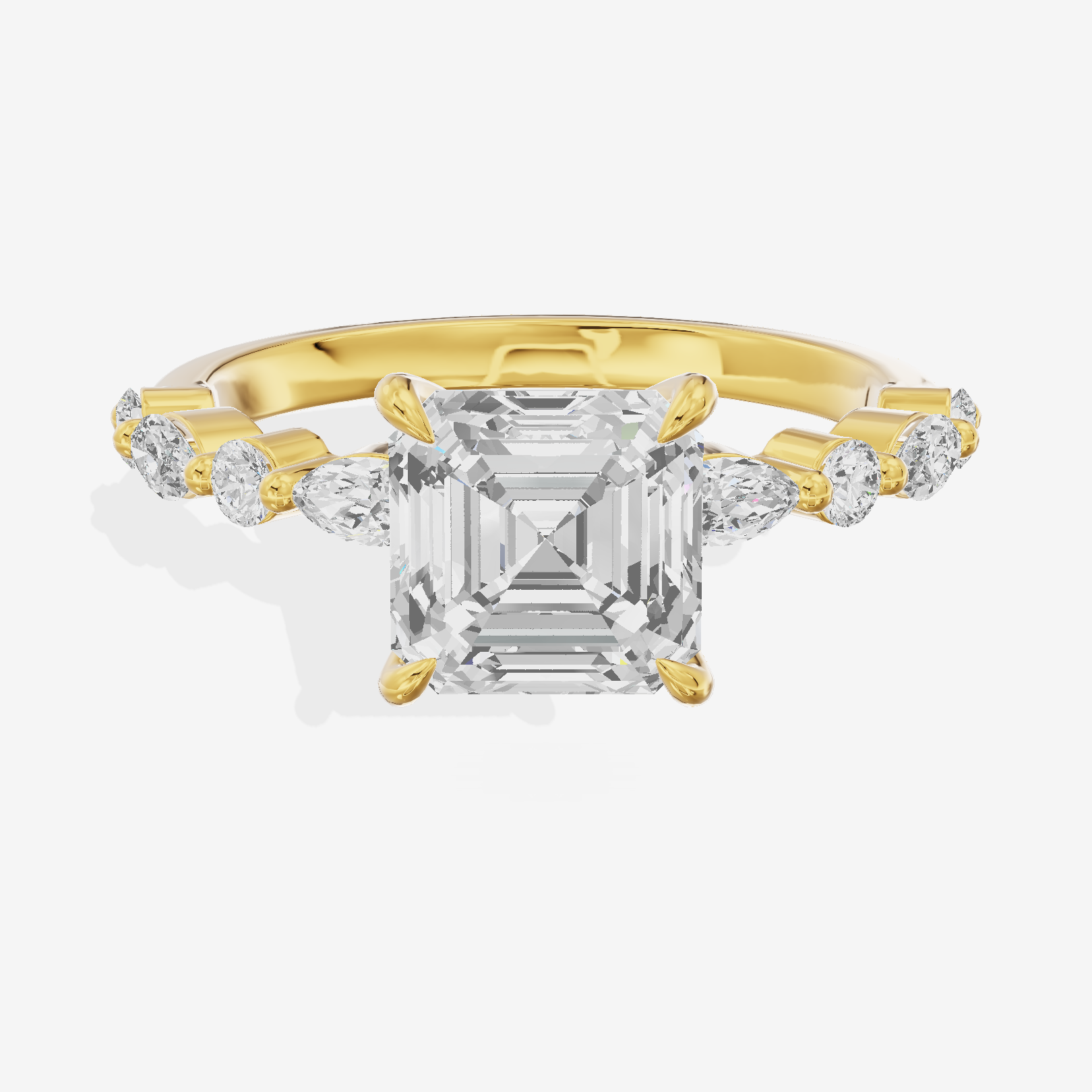 Lumera Cathedral Asscher Engagement Ring with Side Stones (1/3 ct. tw.) in 18K Yellow Gold