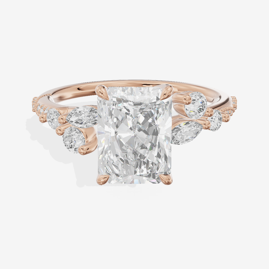 Luxe Halcyon Radiant Milgrain Engagement Ring (1/3 ct. tw.) in 18K Rose Gold
