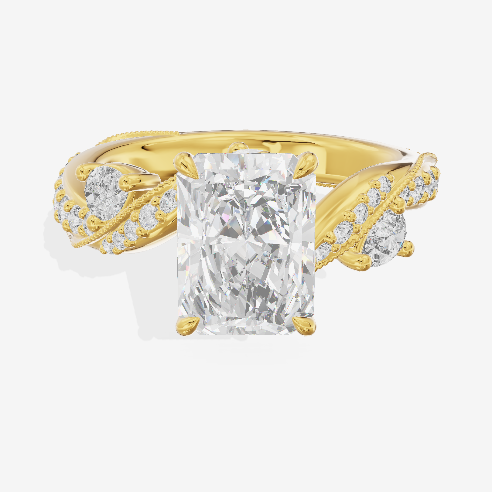 Modern Tender Radiant Engagement Ring with Side Stones (1/3 ct. tw.) in 14K Yellow Gold