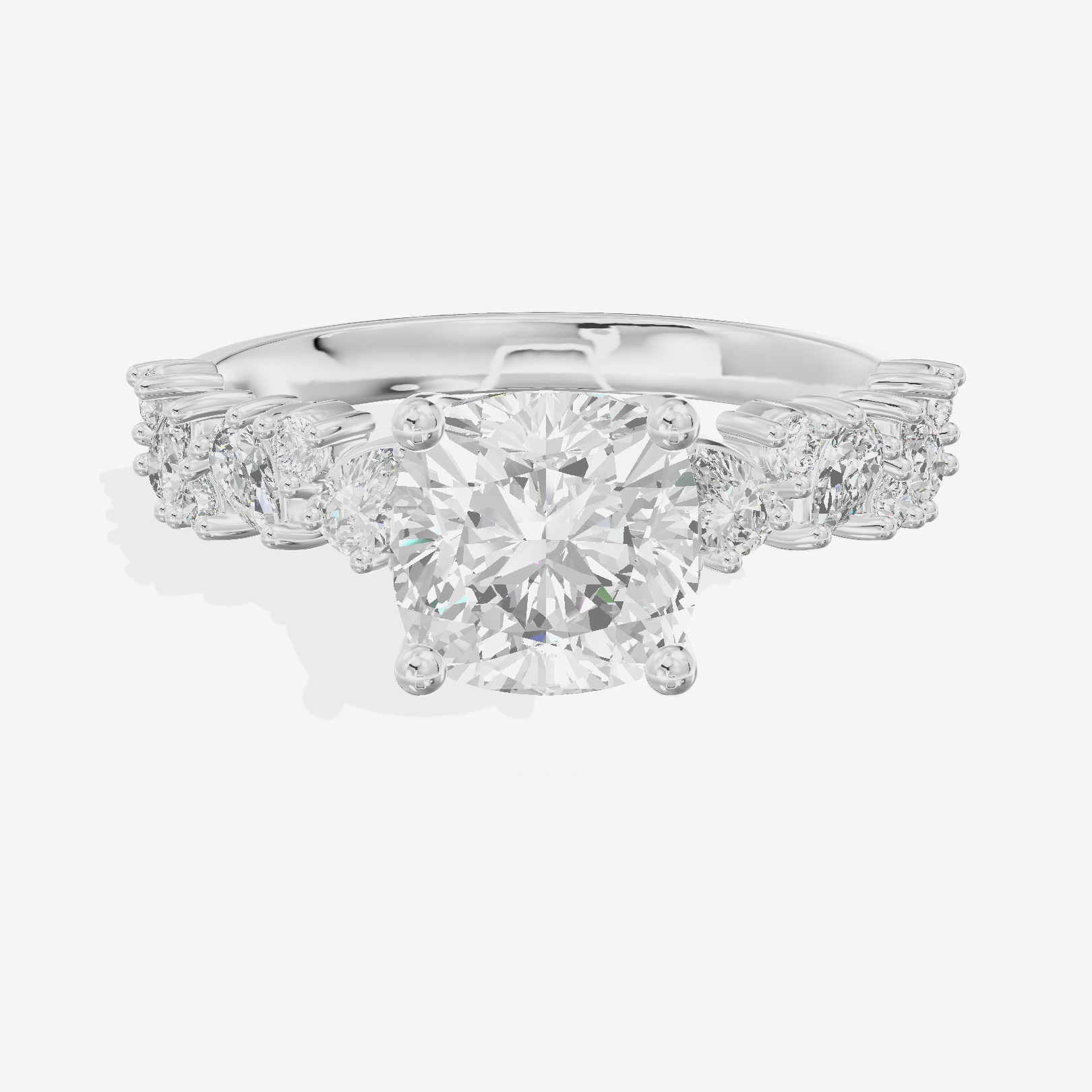 Bowed Vowsae Cushion Engagement Ring with Side Stones (2/5 ct. tw.) in Platinum