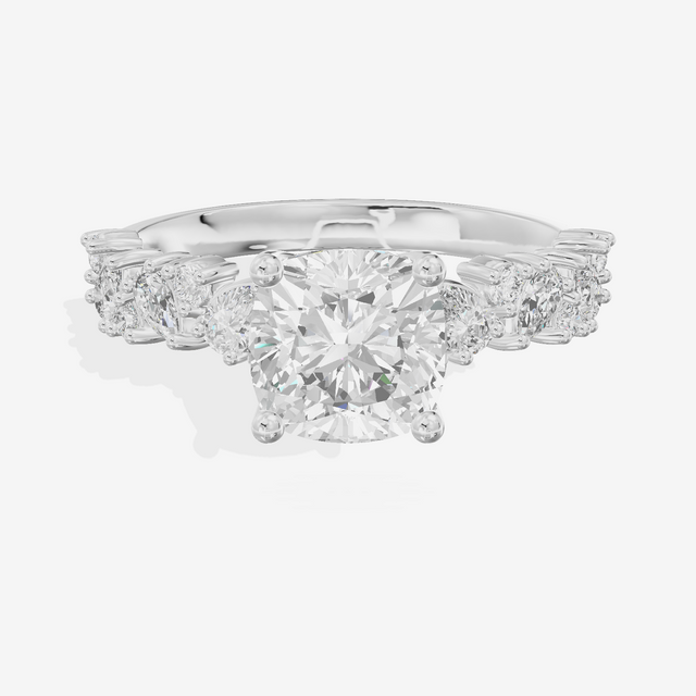 Bowed Vowsae Cushion Engagement Ring with Side Stones (2/5 ct. tw.) in Platinum