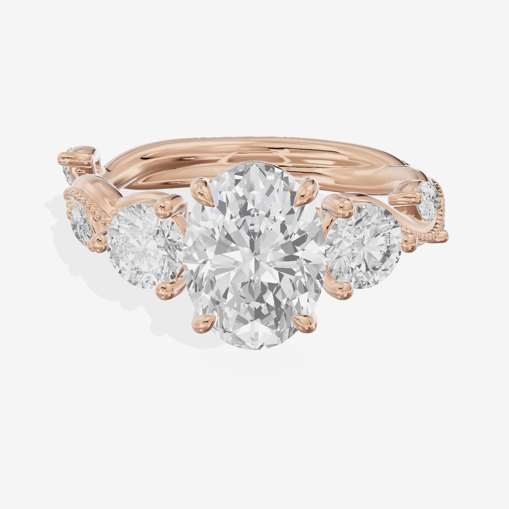 Vintage Belovae Oval Three Stone Engagement Ring (3/5 ct. tw.) in 18K Rose Gold