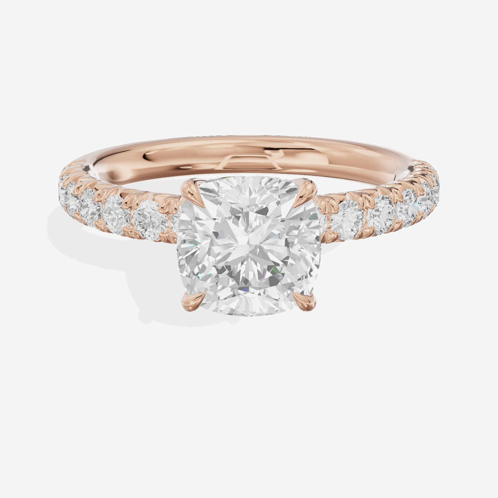 Lustrous Selenia Cushion Engagement Ring with Side Stones (1/4 ct. tw.) in 14K Rose Gold
