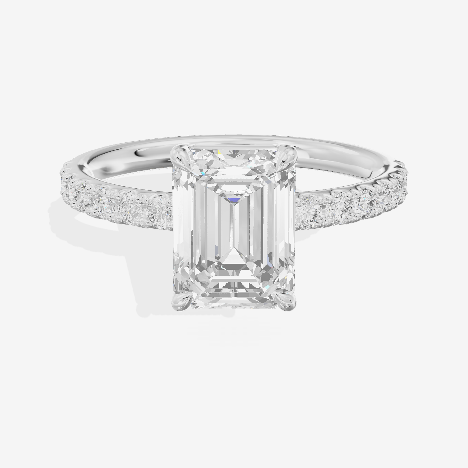 Selenia Basket Split Shank Emerald Engagement Ring with Side Stones (1/8 ct. tw.) in 14K White Gold