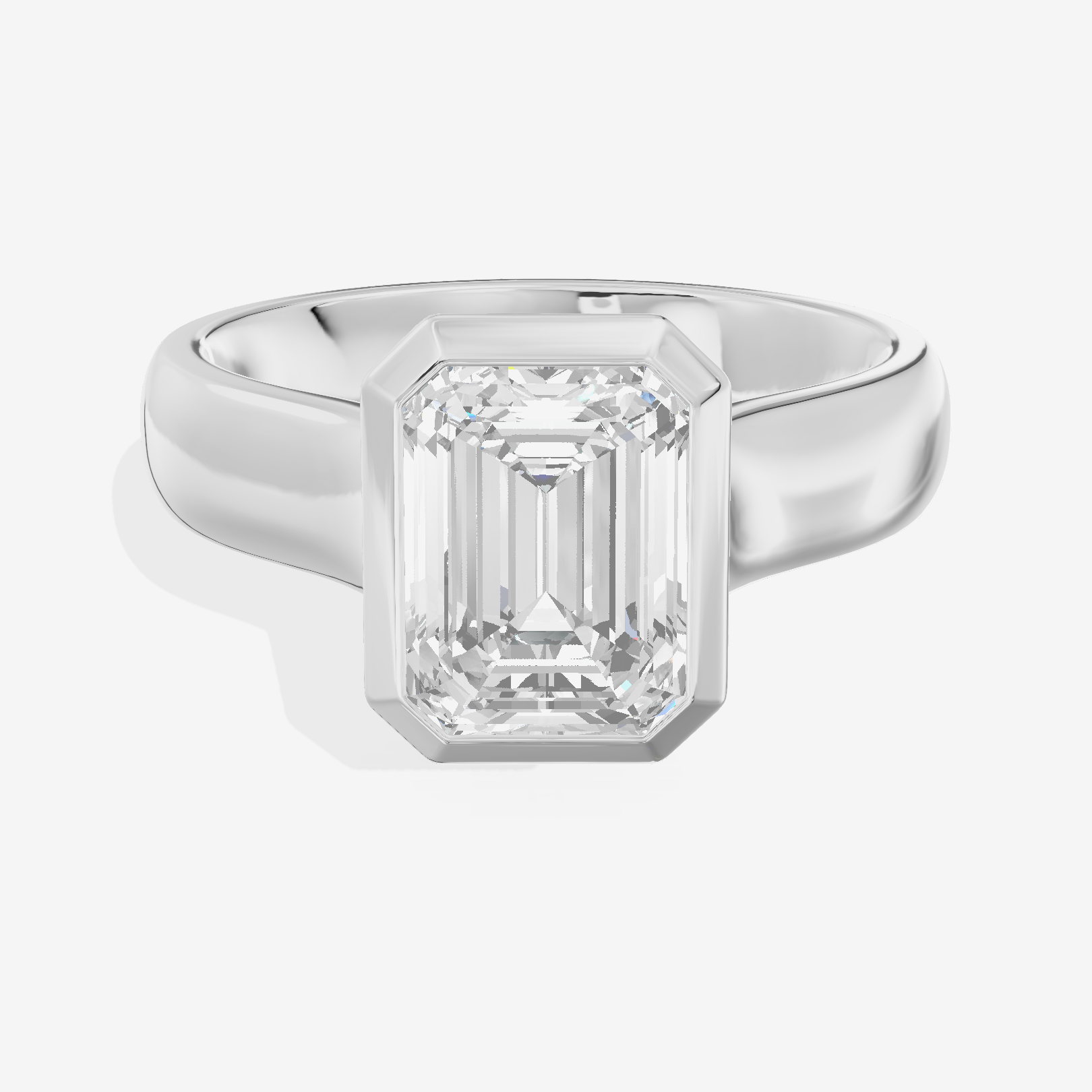 Cherubine 4mm Emerald Bezel Engagement Ring in 14K White Gold