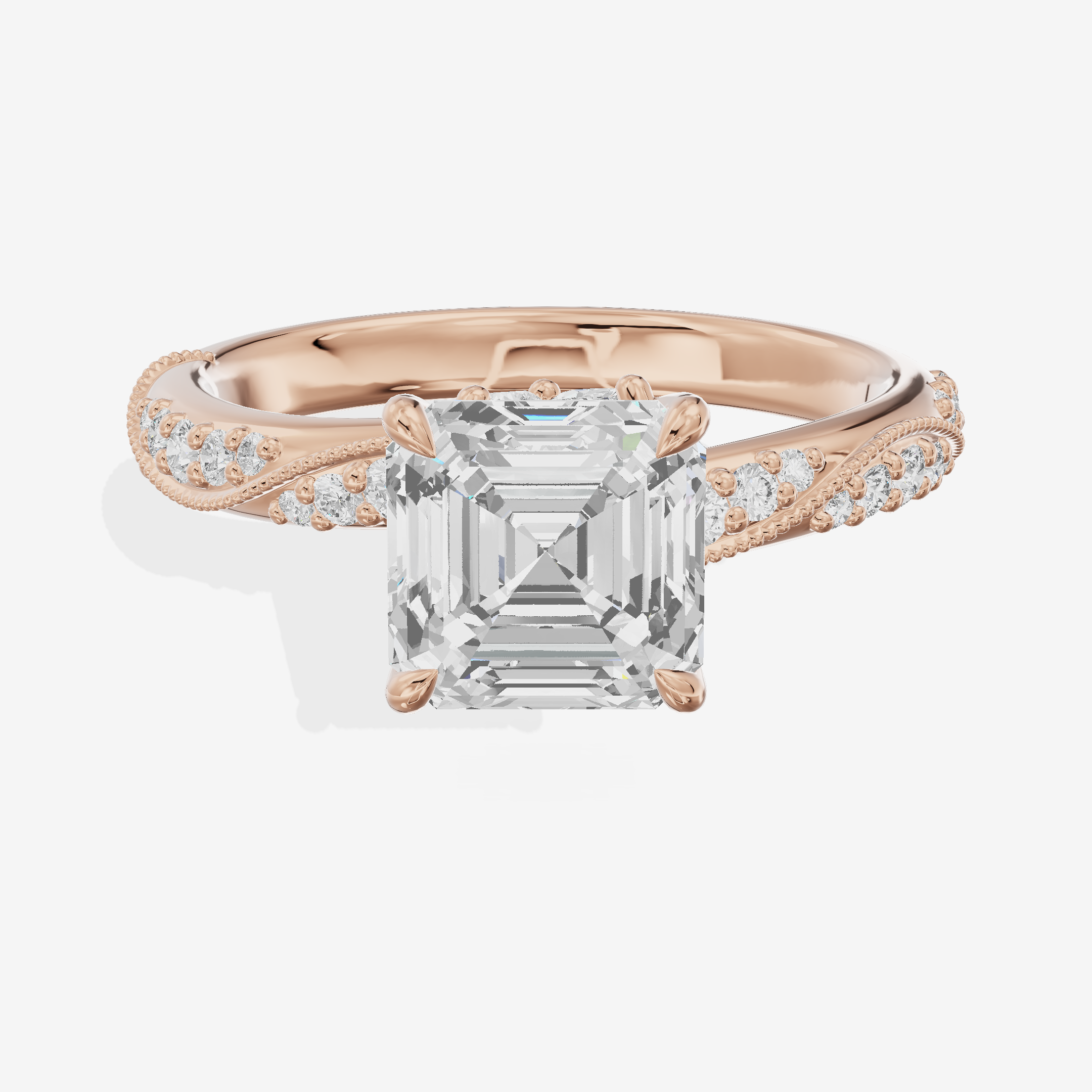Classic Halcyon Asscher Engagement Ring with Side Stones (1/4 ct. tw.) in 18K Rose Gold