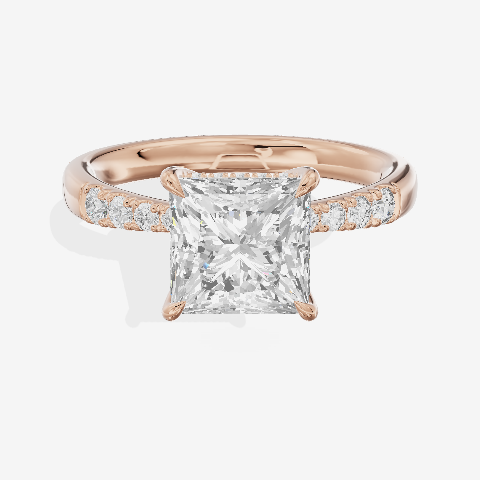 Classic Tensare Princess Engagement Ring with Hidden Halos (1/15 ct. tw.) in 14K Rose Gold