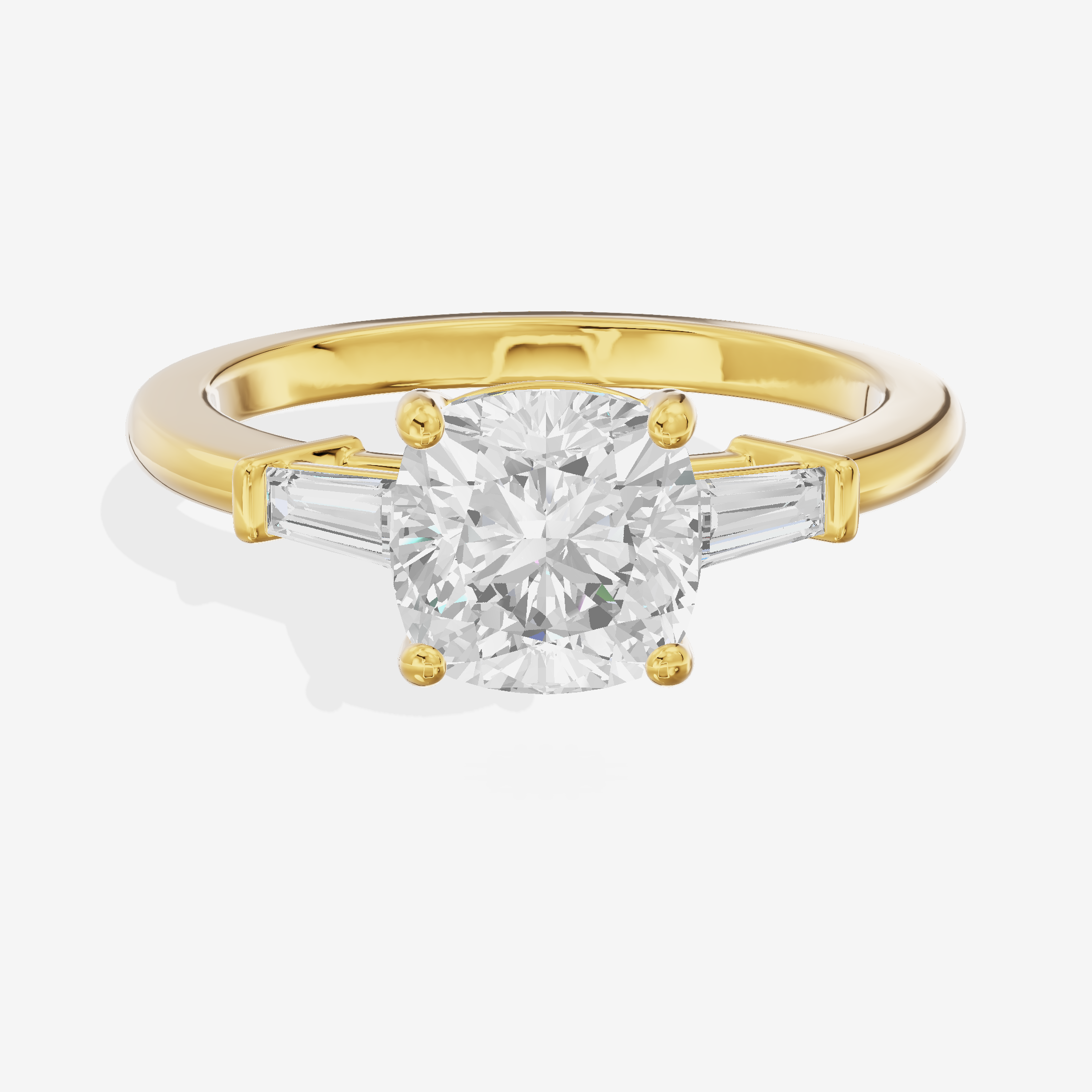 Luxe Halcyon Three Stone Cushion Engagement Ring (3/4 ct. tw.) in 14K Yellow Gold
