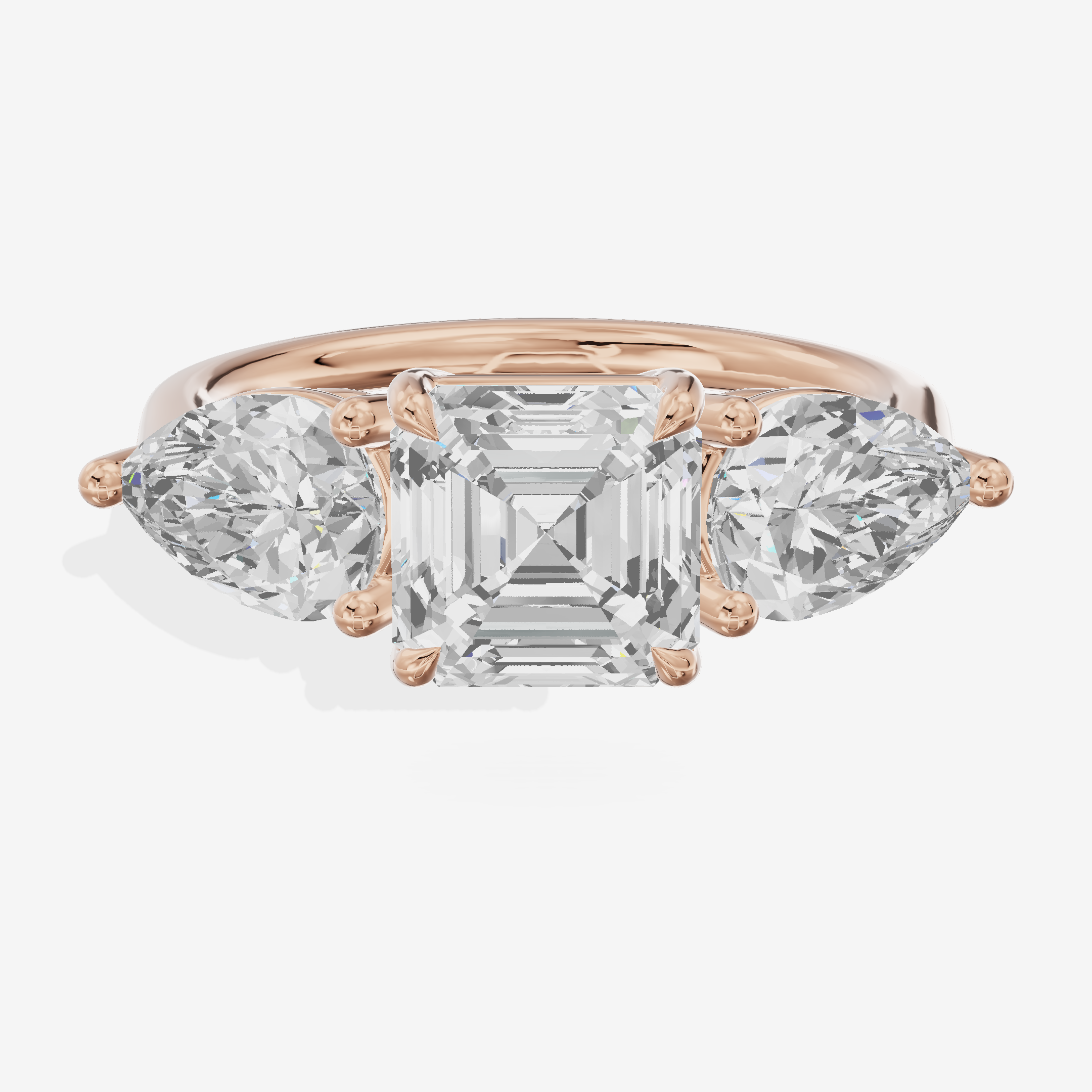 Luxe Heartline Three Stone Asscher Engagement Ring (3/4 ct. tw.) in 18K Rose Gold