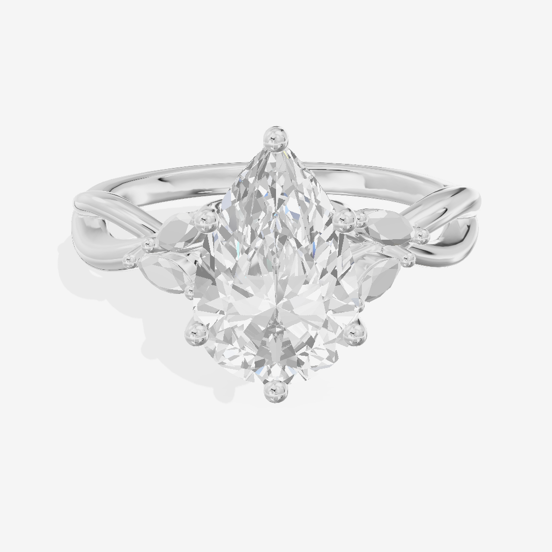 Modern Sincere Pear Engagement Ring with Side Stones in Platinum