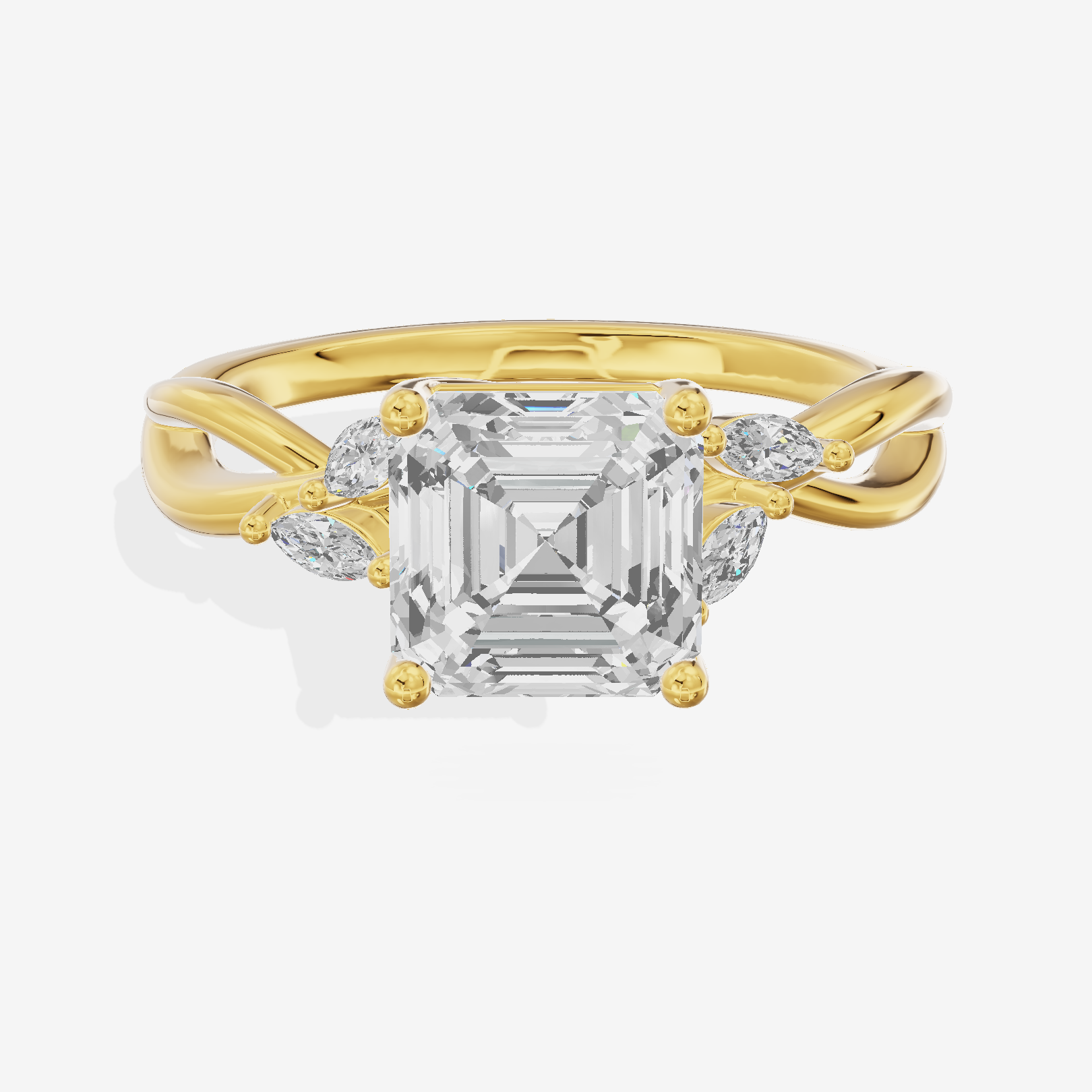Vowsae Pavé Asscher Engagement Ring with Side Stones (1/8 ct. tw.) in 18K Yellow Gold