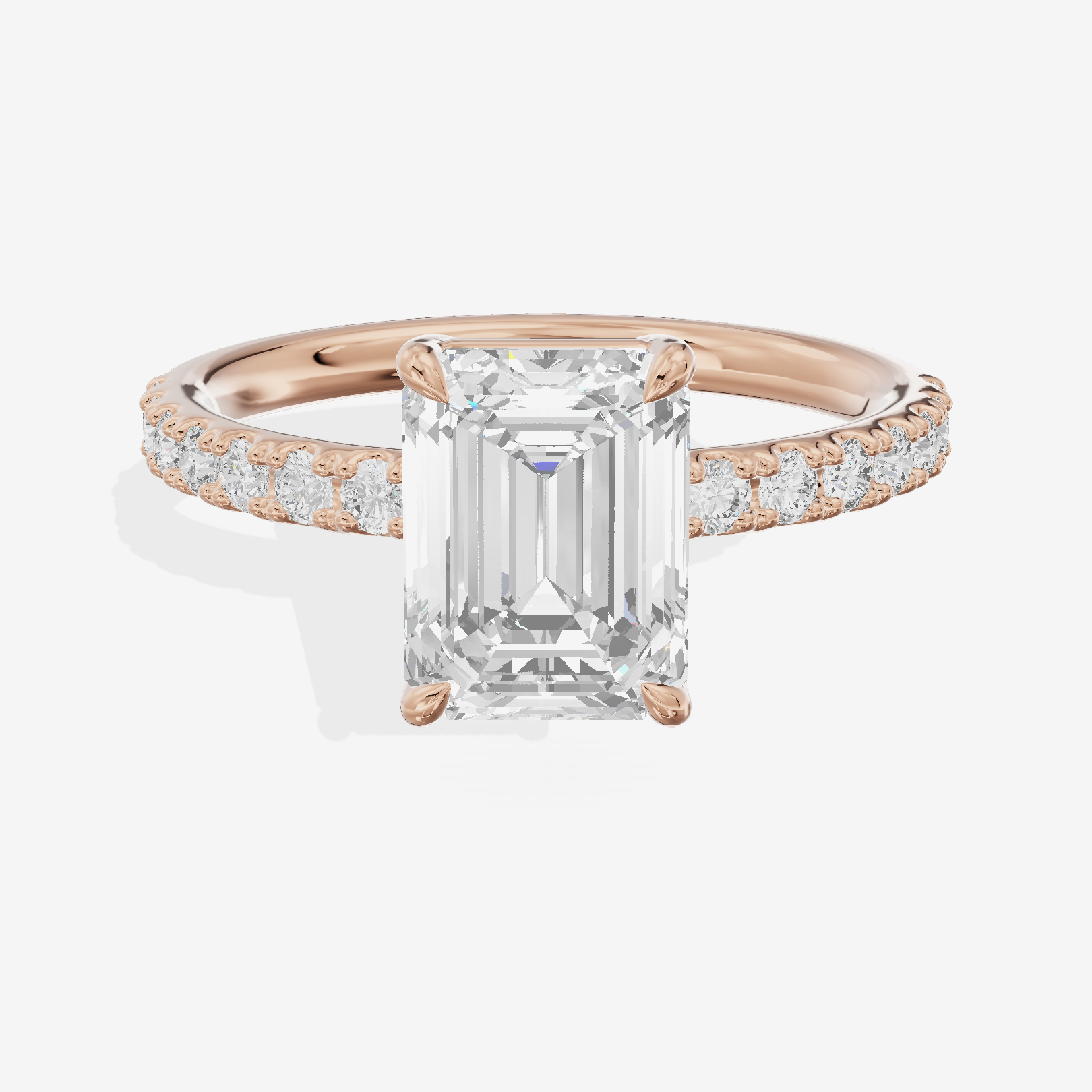 Selenia Basket Split Shank Emerald Engagement Ring with Side Stones (1/8 ct. tw.) in 18K Rose Gold