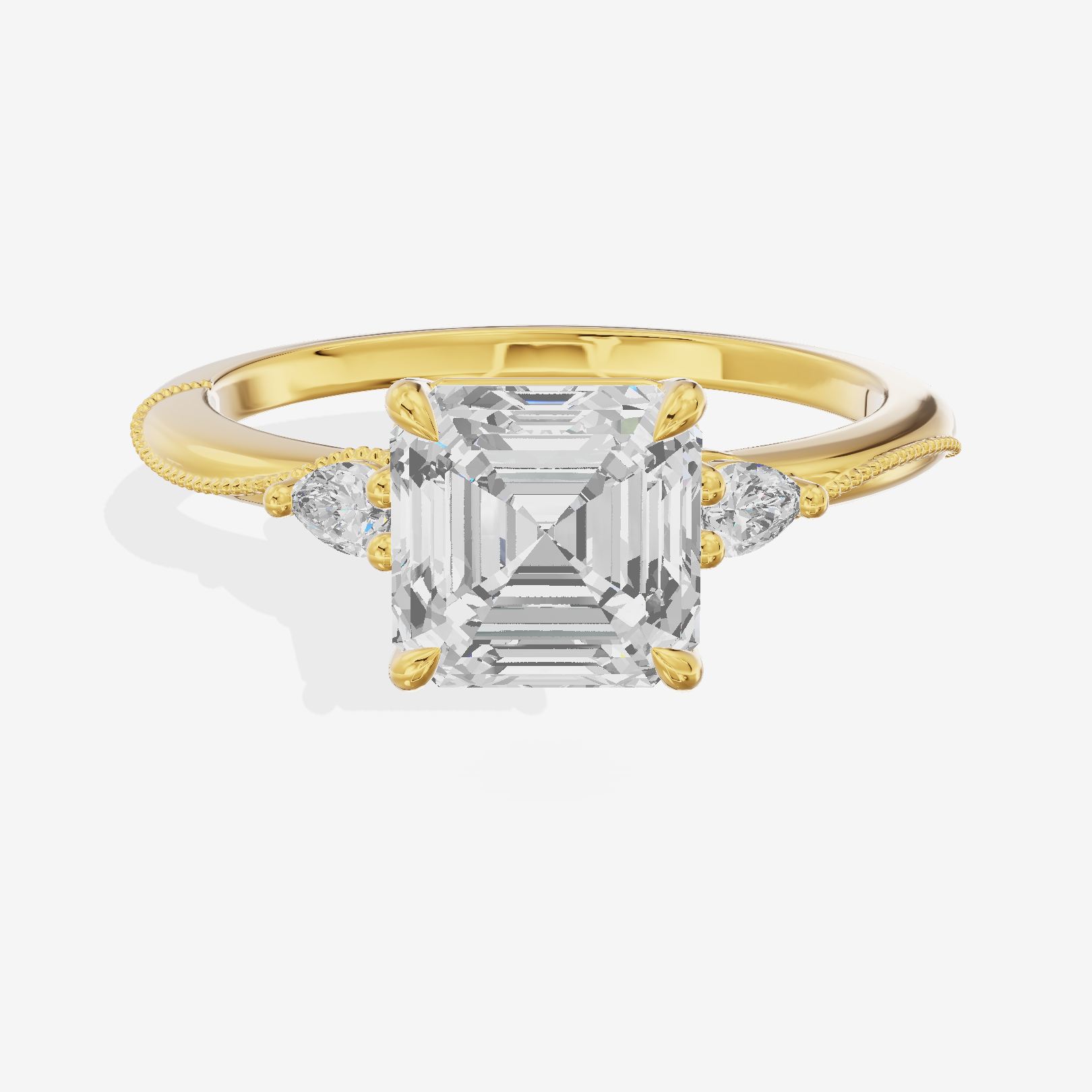 Promezza Three Stone Asscher Engagement Ring (1/10 ct. tw.) in 14K Yellow Gold