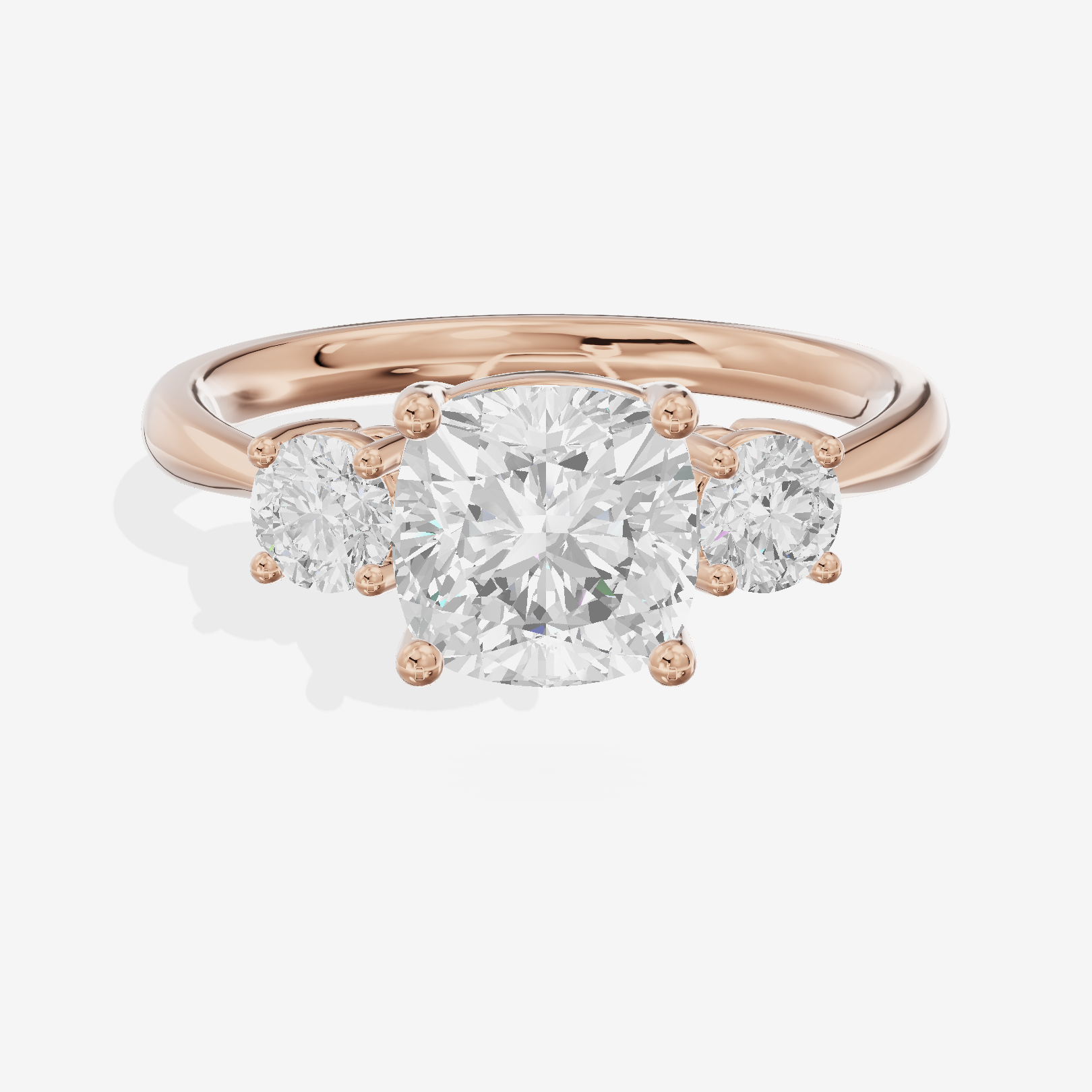 Grand Sincere Three Stone Cushion Engagement Ring (1/3 ct. tw.) in 18K Rose Gold