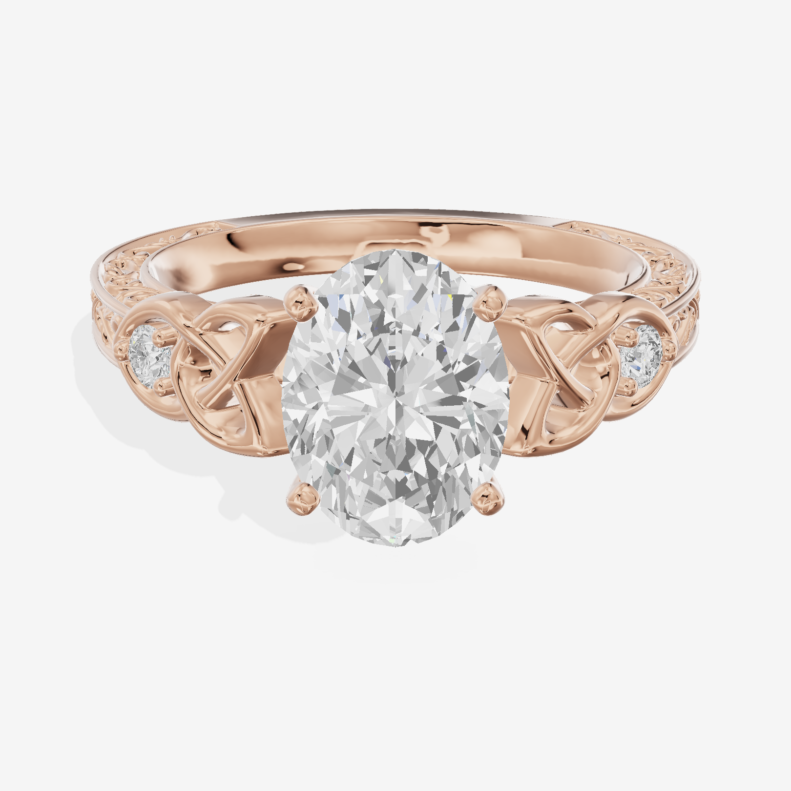 Lustrous Solea Oval Engagement Ring with Side Stones (1/20 ct. tw.) in 18K Rose Gold