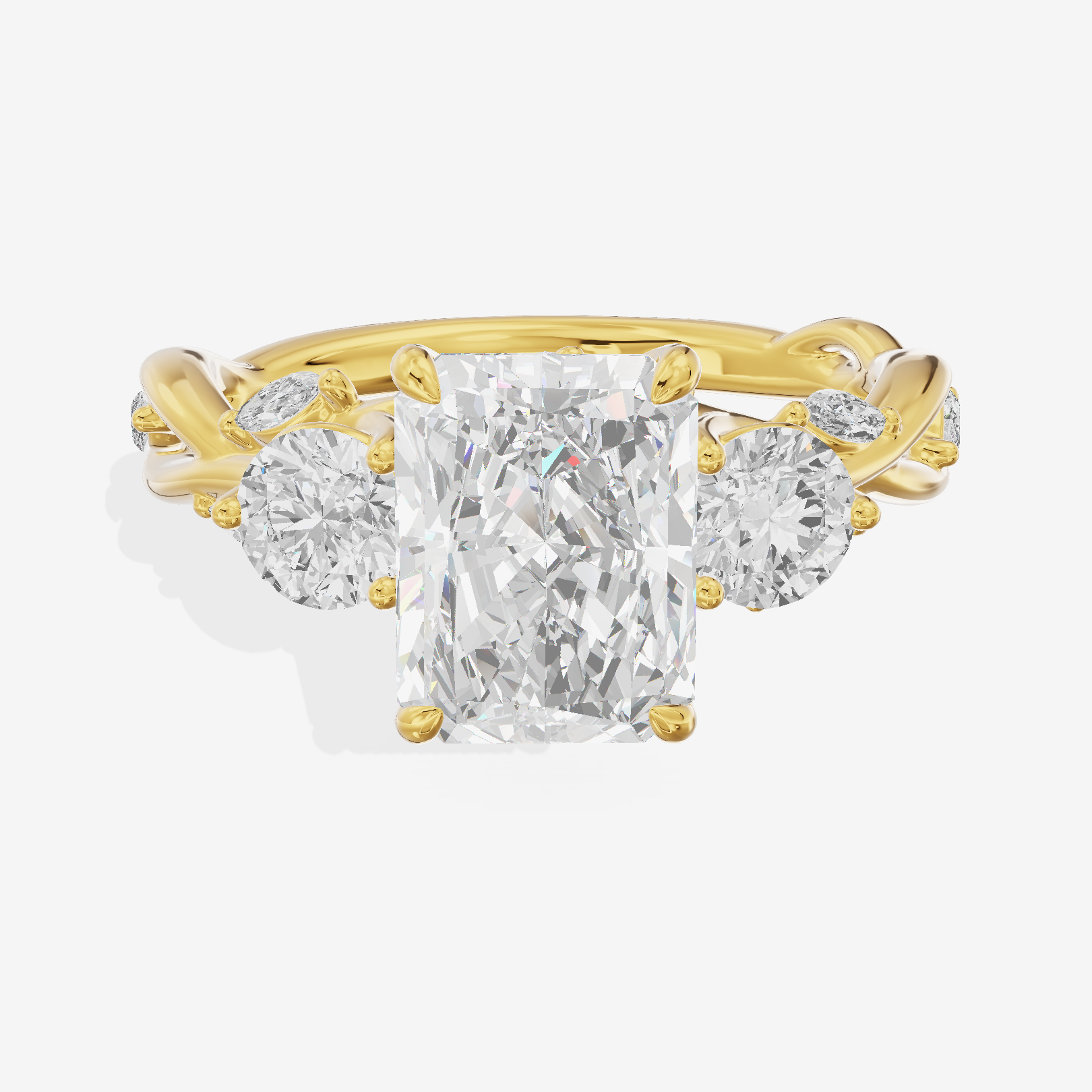 Modern Vowsae Three Stone Radiant Engagement Ring (3/4 ct. tw.) in 18K Yellow Gold