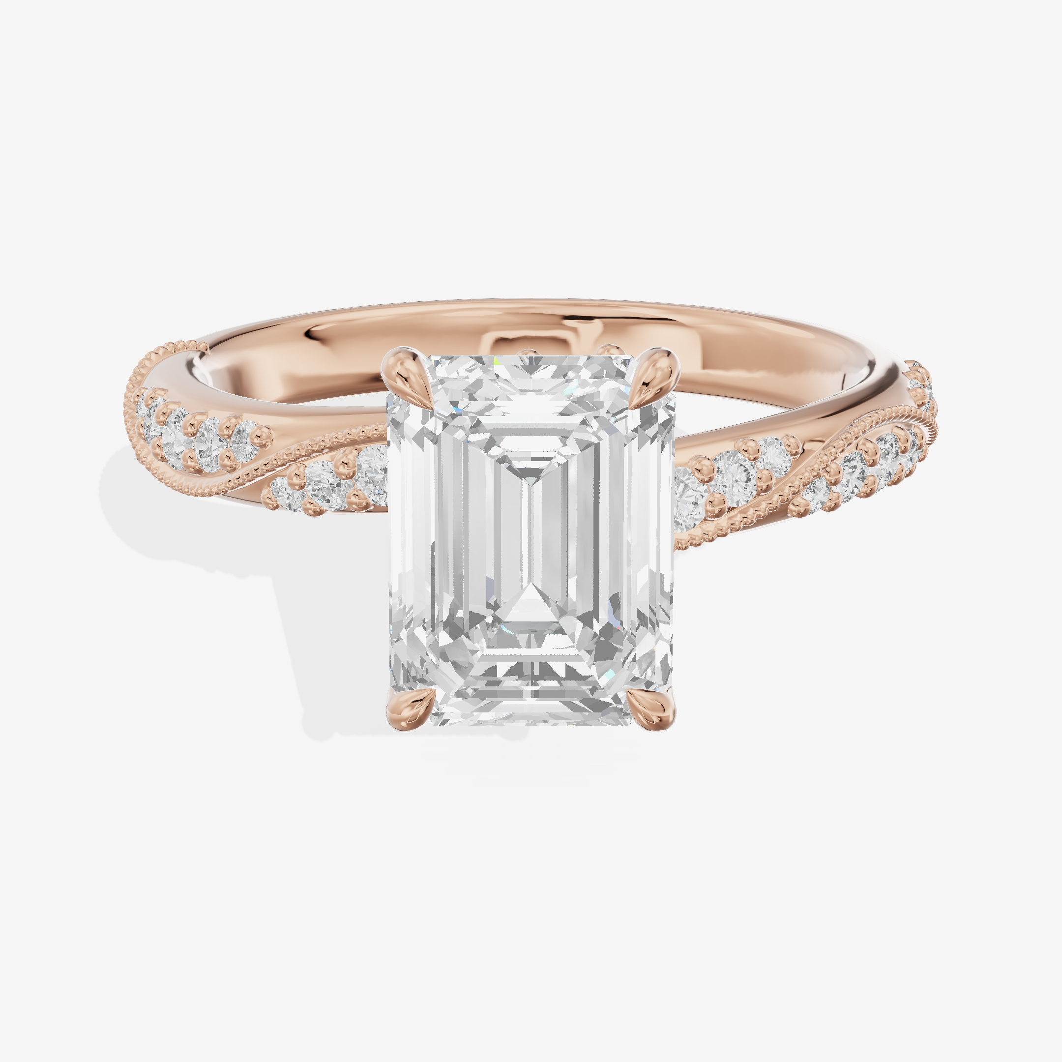 Classic Halcyon Emerald Engagement Ring with Side Stones (1/4 ct. tw.) in 14K Rose Gold