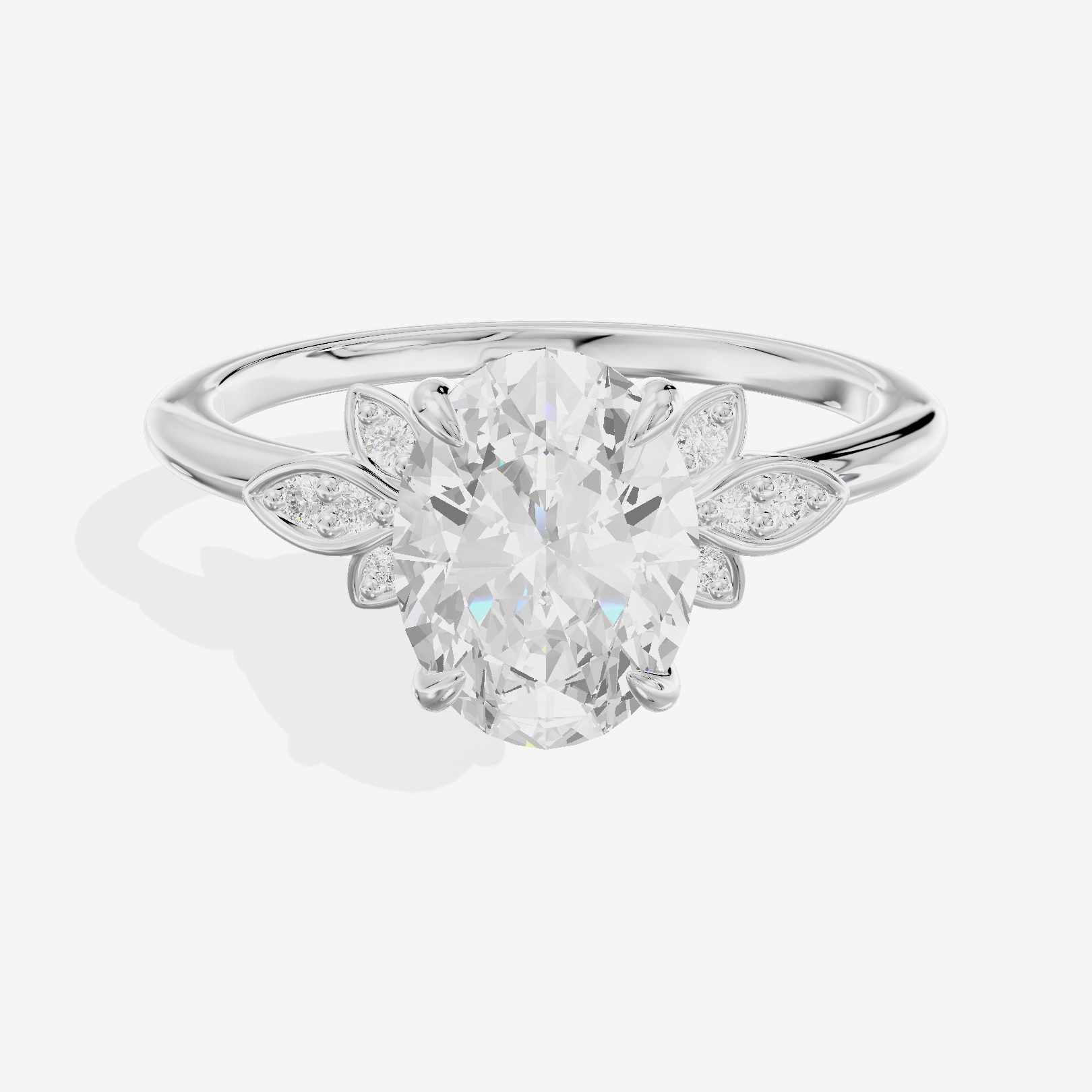 Trellise Oval Engagement Ring with Side Stones (1/20 ct. tw.) in 14K White Gold