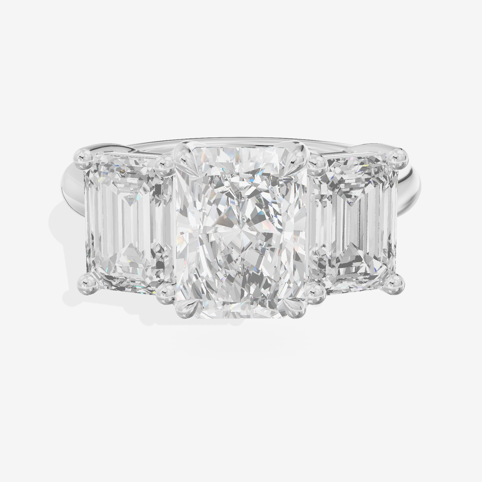 Luxe Whisper Three Stone Radiant Engagement Ring (3/4 ct. tw.) in 18K White Gold