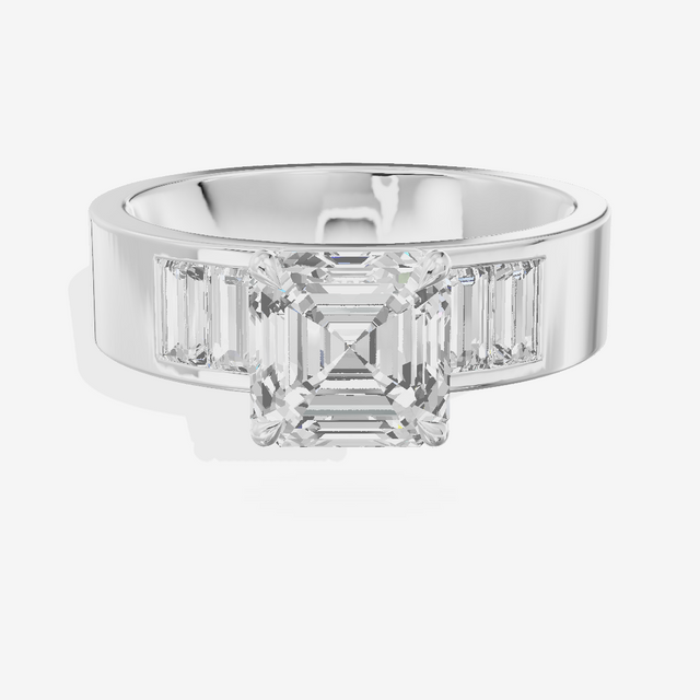 Grand Sincere Asscher Engagement Ring with Side Stones (3/5 ct. tw.) in Platinum