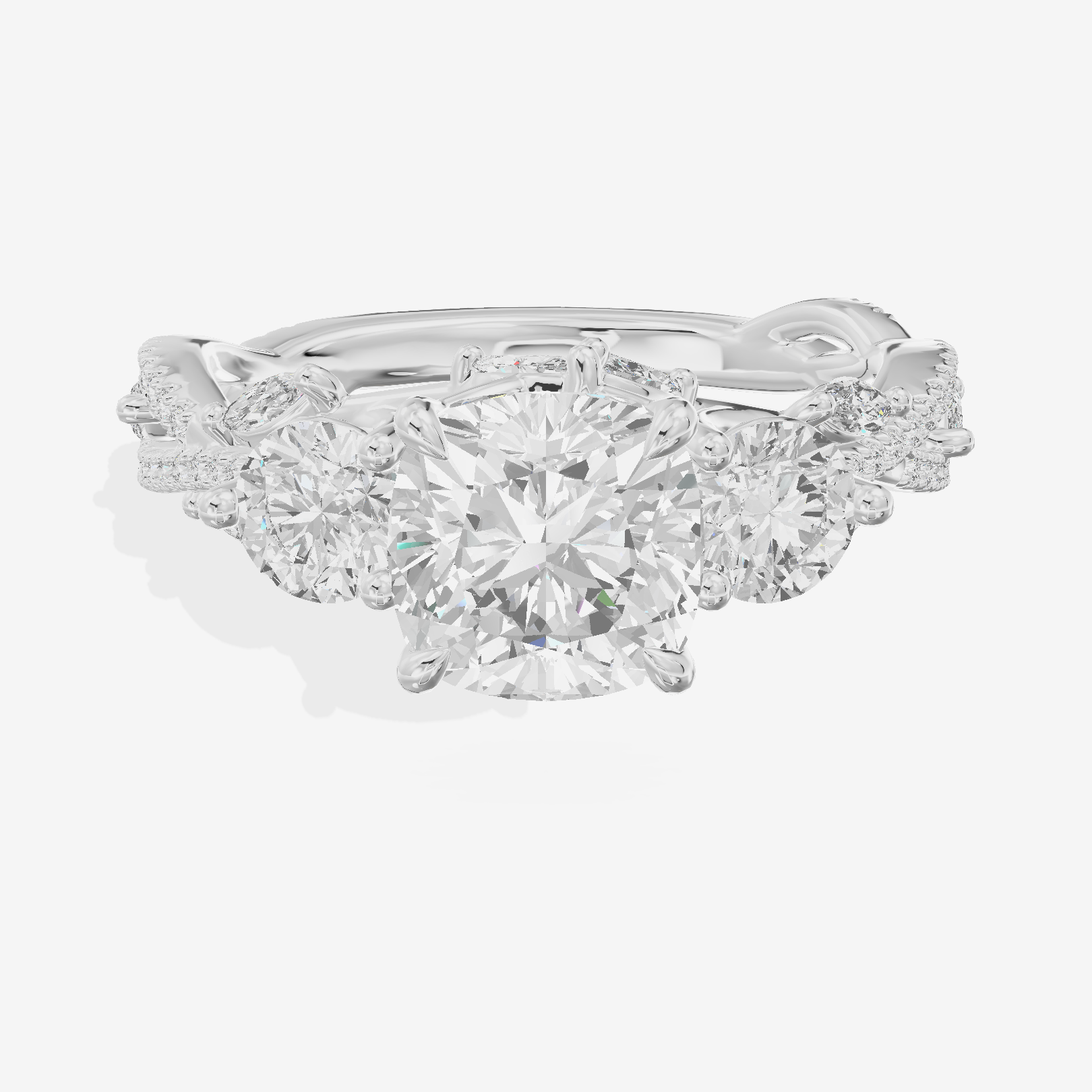 Classic Coeurine Three Stone Cushion Engagement Ring (3/5 ct. tw.) in 14K White Gold