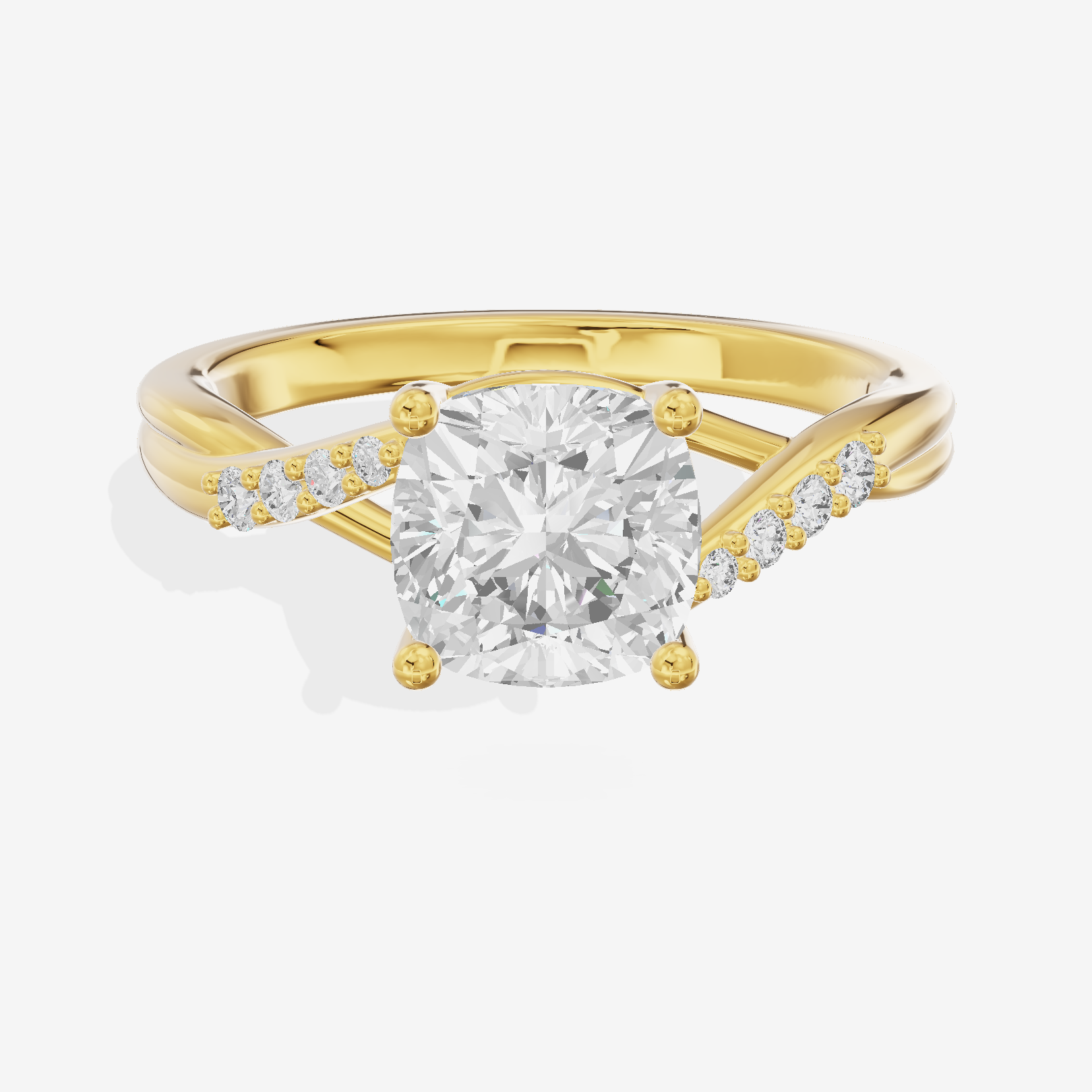 Twined Aimora Cushion Engagement Ring with Side Stones (1/15 ct. tw.) in 18K Yellow Gold