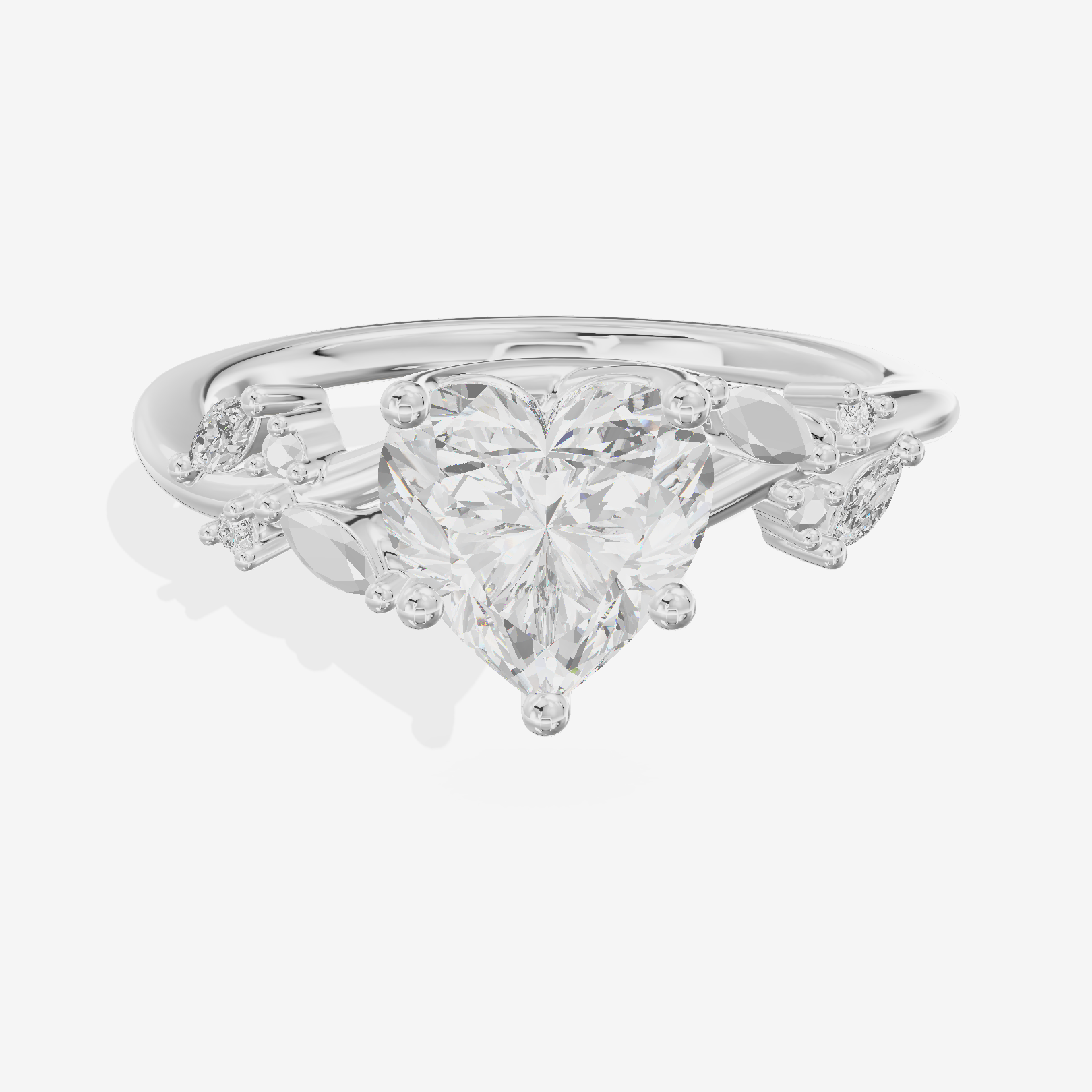 Lustrous Aurea Heart Engagement Ring with Side Stones (3/4 ct. tw.) in Platinum