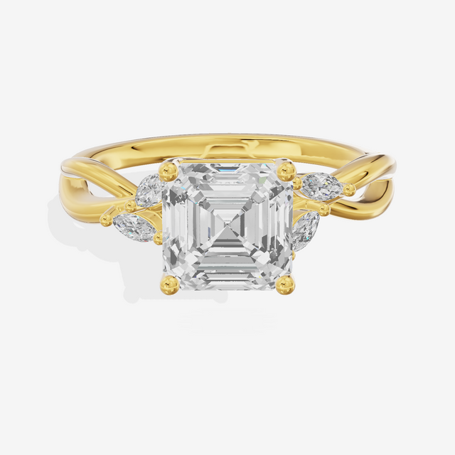 Vowsae Pavé Asscher Engagement Ring with Side Stones (1/8 ct. tw.) in 14K Yellow Gold