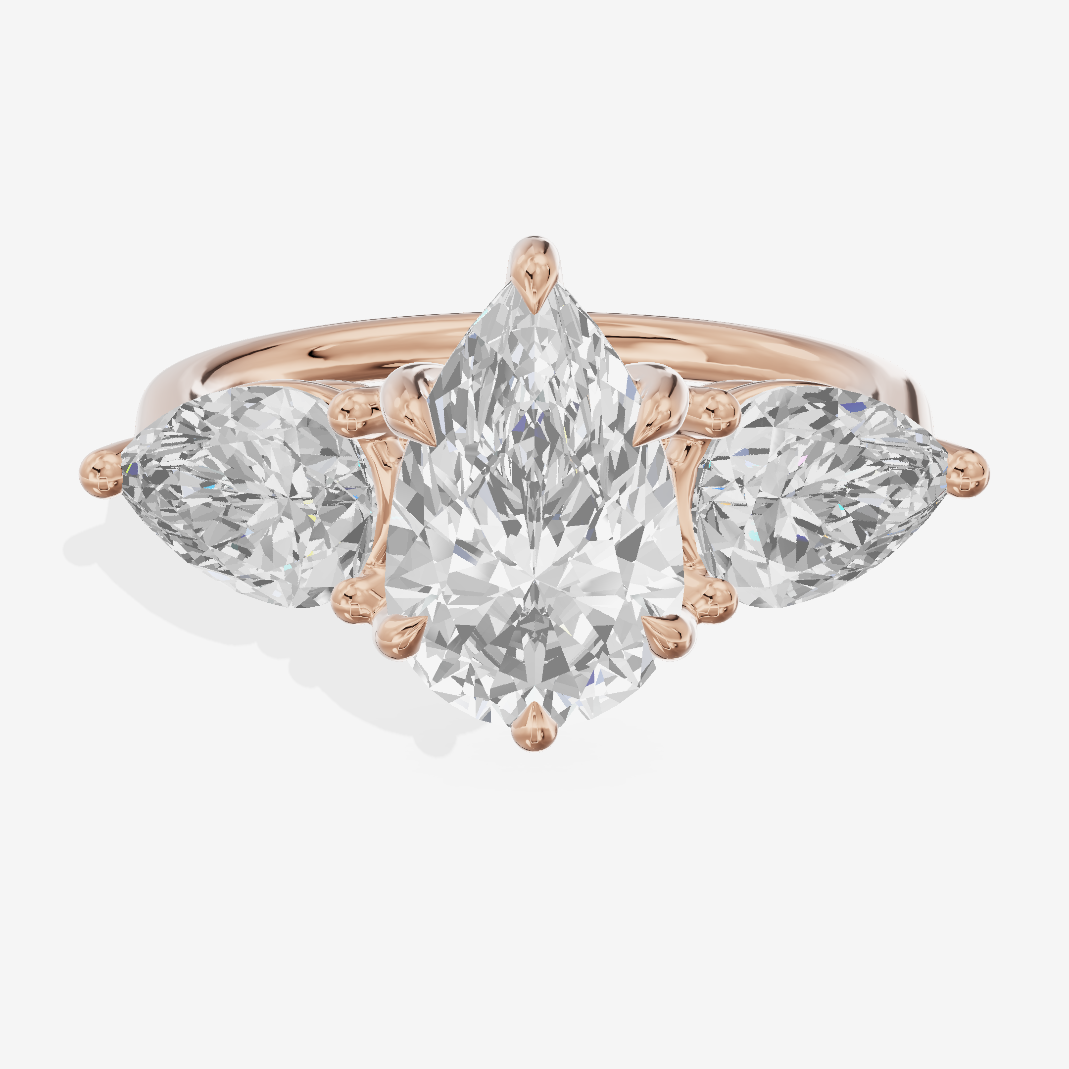 Luxe Heartline Three Stone Pear Engagement Ring (3/4 ct. tw.) in 14K Rose Gold
