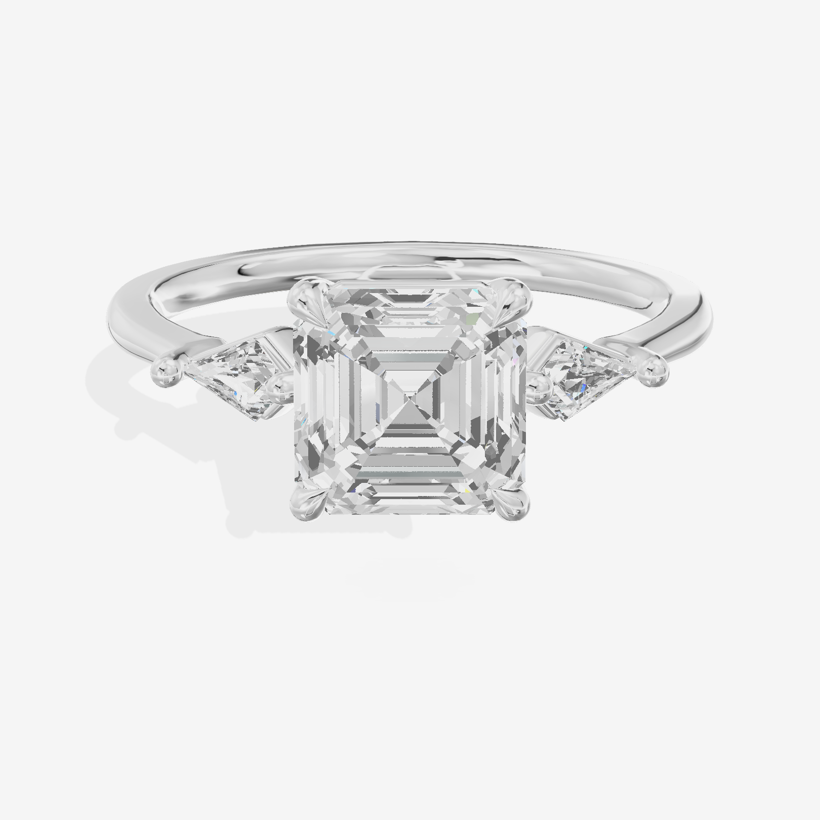 Whispered Triade Asscher Three Stone Engagement Ring (1/10 ct. tw.) in 18K White Gold