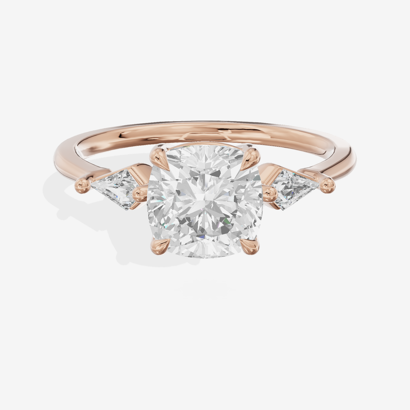 Whispered Triade Cushion Three Stone Engagement Ring (1/10 ct. tw.) in 18K Rose Gold