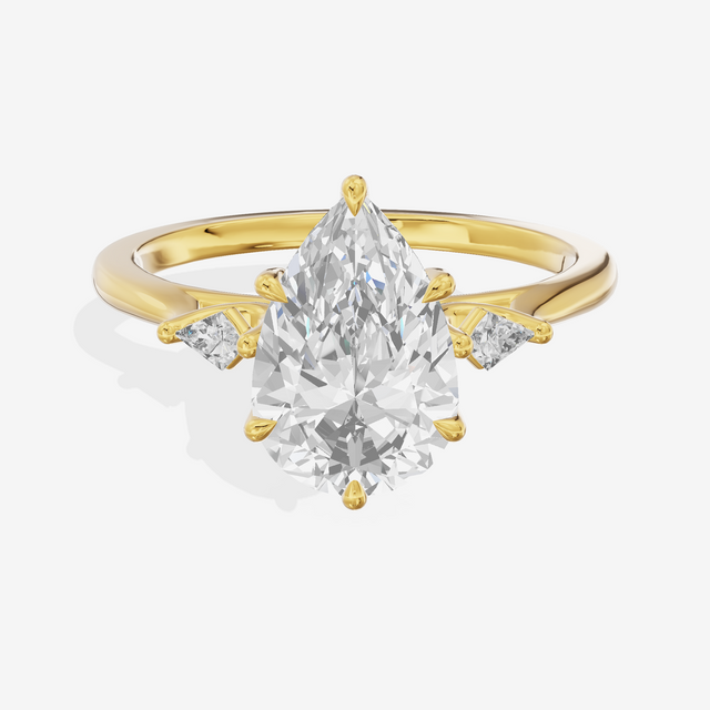 Petite Sincere Three Stone Pear Engagement Ring (1/15 ct. tw.) in 18K Yellow Gold