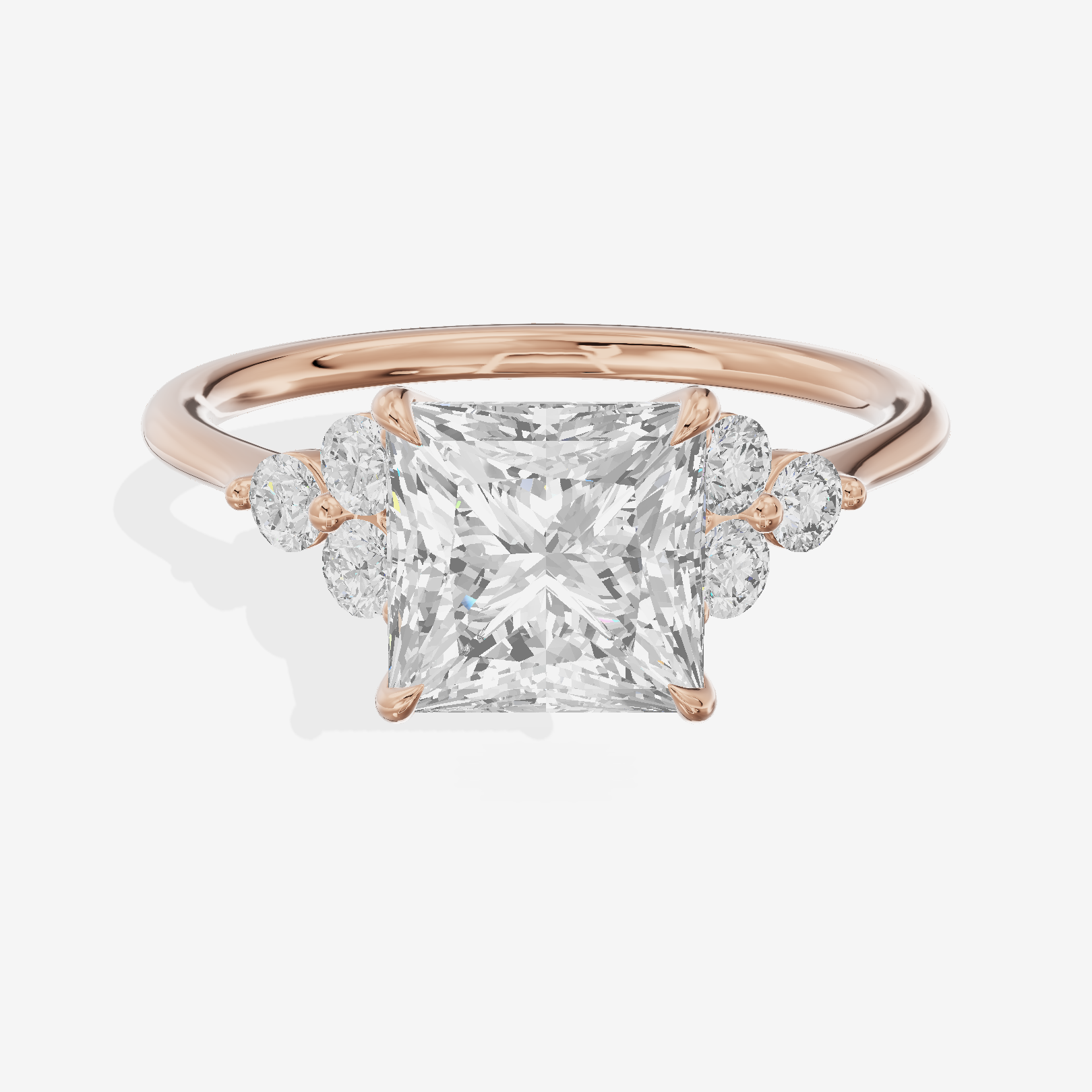 Lustrous Promezza Princess Engagement Ring with Side Stones (1/20 ct. tw.) in 14K Rose Gold