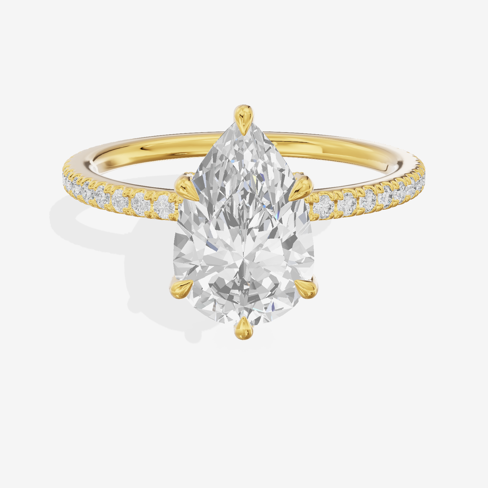 Lustrous Sincere Pear Engagement Ring with Side Stones (1/3 ct. tw.) in 18K Yellow Gold