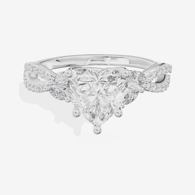 Luxe Lumera Heart Engagement Ring with Side Stones (1/4 ct. tw.) in 14K White Gold